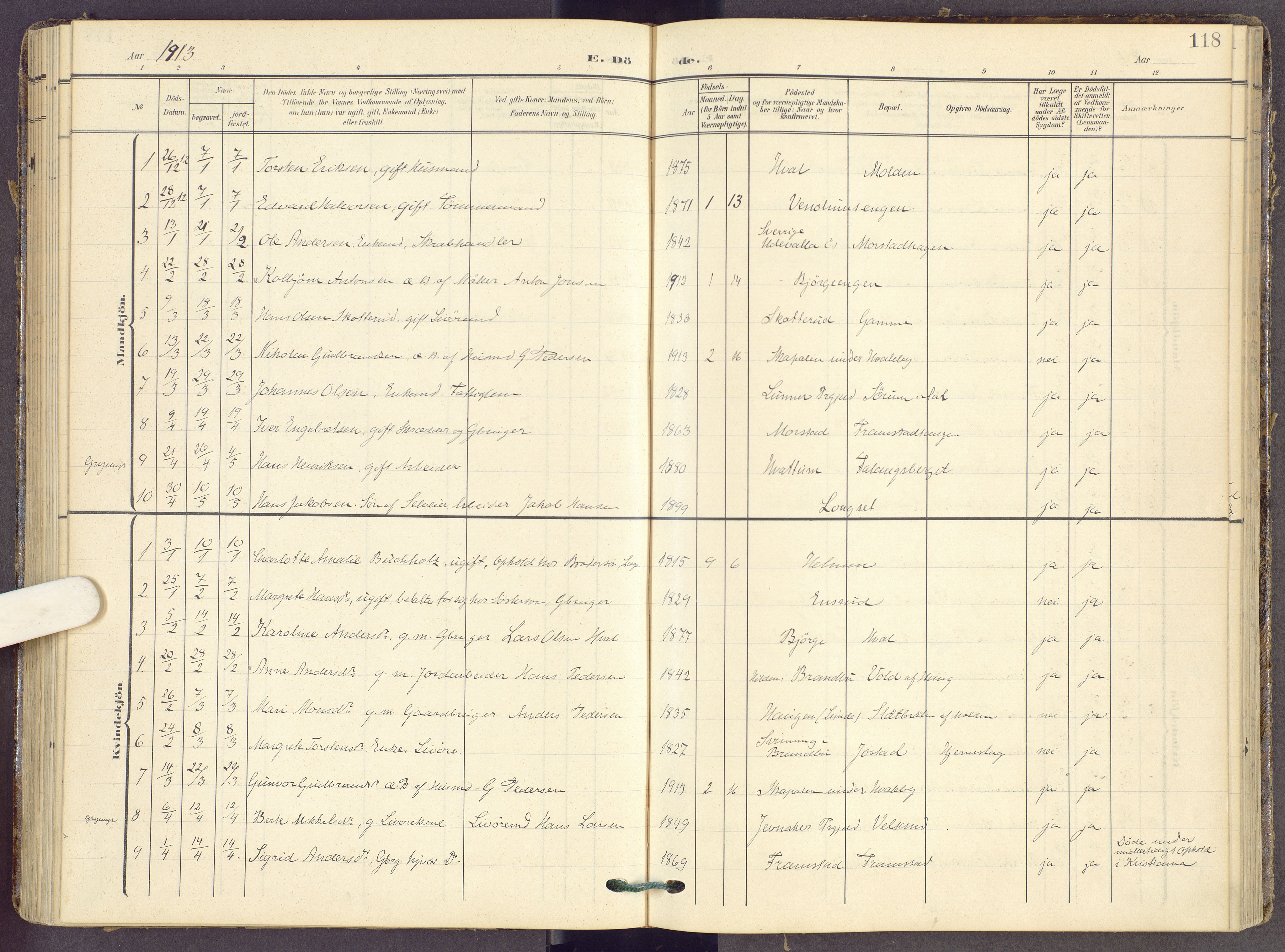 Gran prestekontor, SAH/PREST-112/H/Ha/Haa/L0022: Parish register (official) no. 22, 1908-1918, p. 118