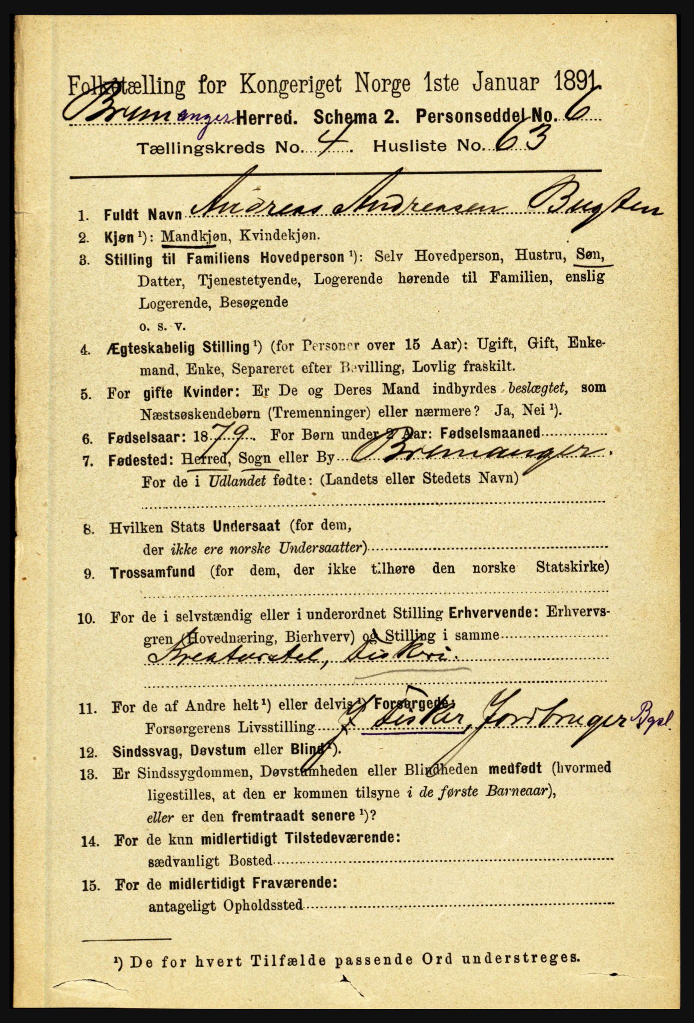 RA, 1891 census for 1438 Bremanger, 1891, p. 1903