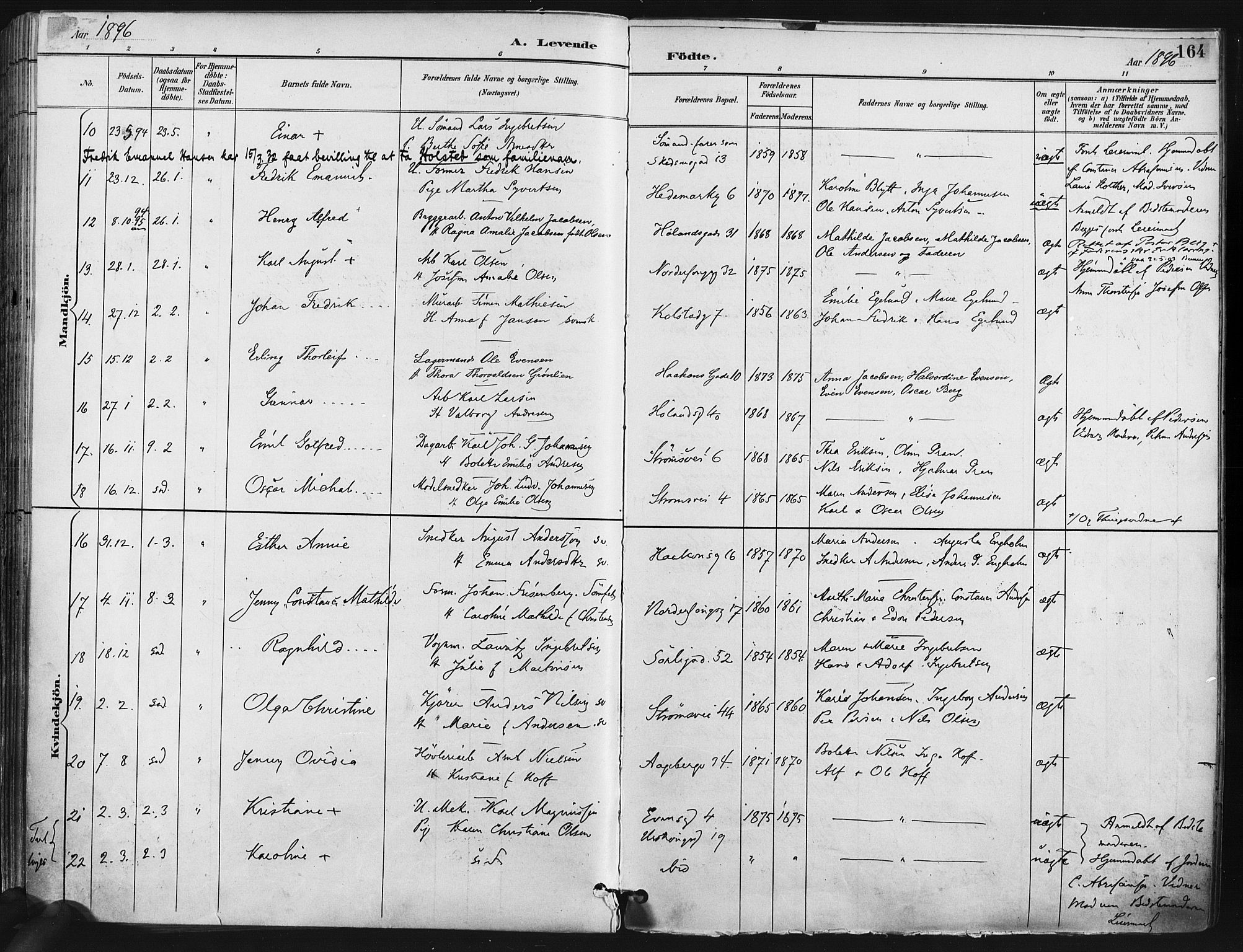 Kampen prestekontor Kirkebøker, SAO/A-10853/F/Fa/L0005: Parish register (official) no. I 5, 1890-1902, p. 164