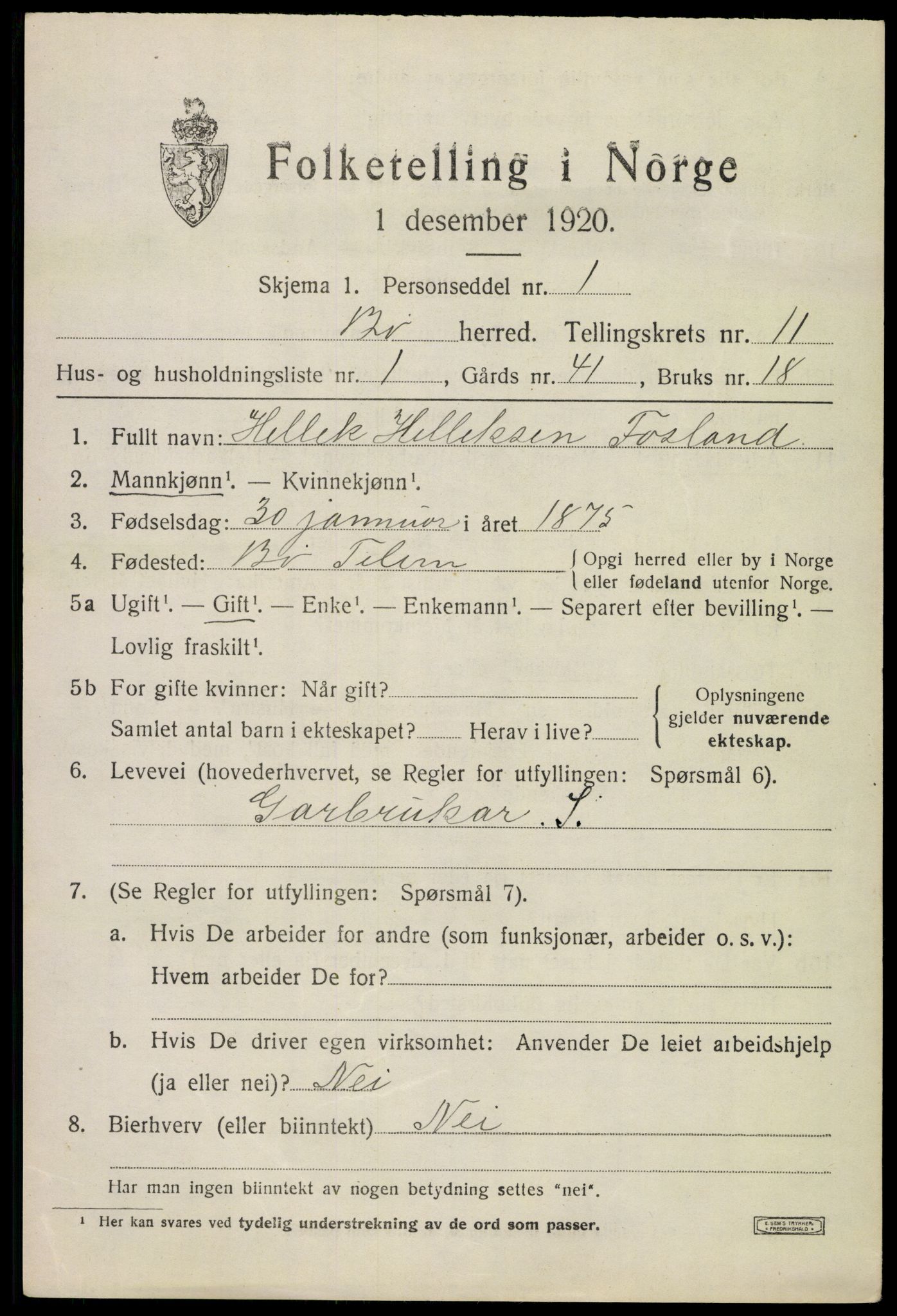 SAKO, 1920 census for Bø (Telemark), 1920, p. 6688