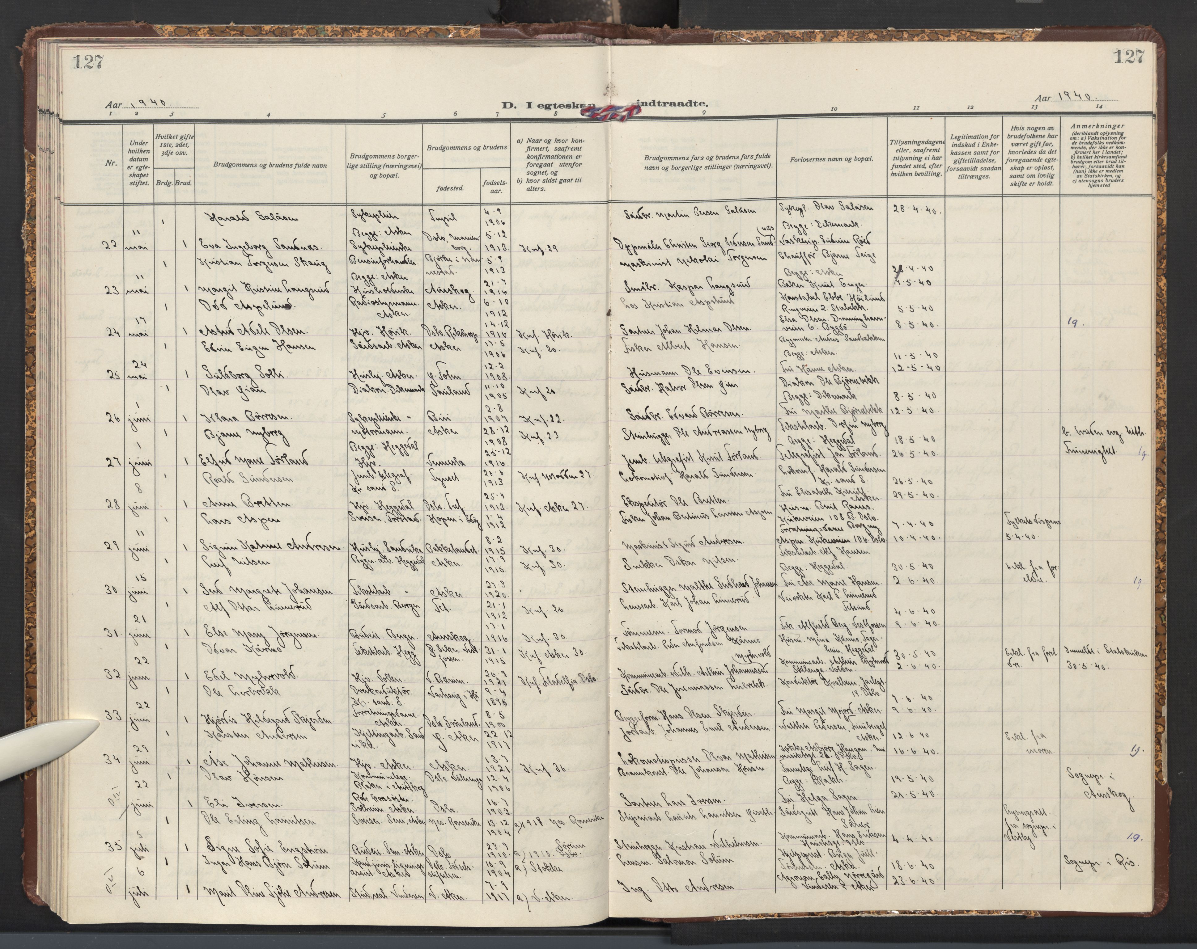 Asker prestekontor Kirkebøker, SAO/A-10256a/F/Fa/L0021: Parish register (official) no. I 21, 1936-1945, p. 127