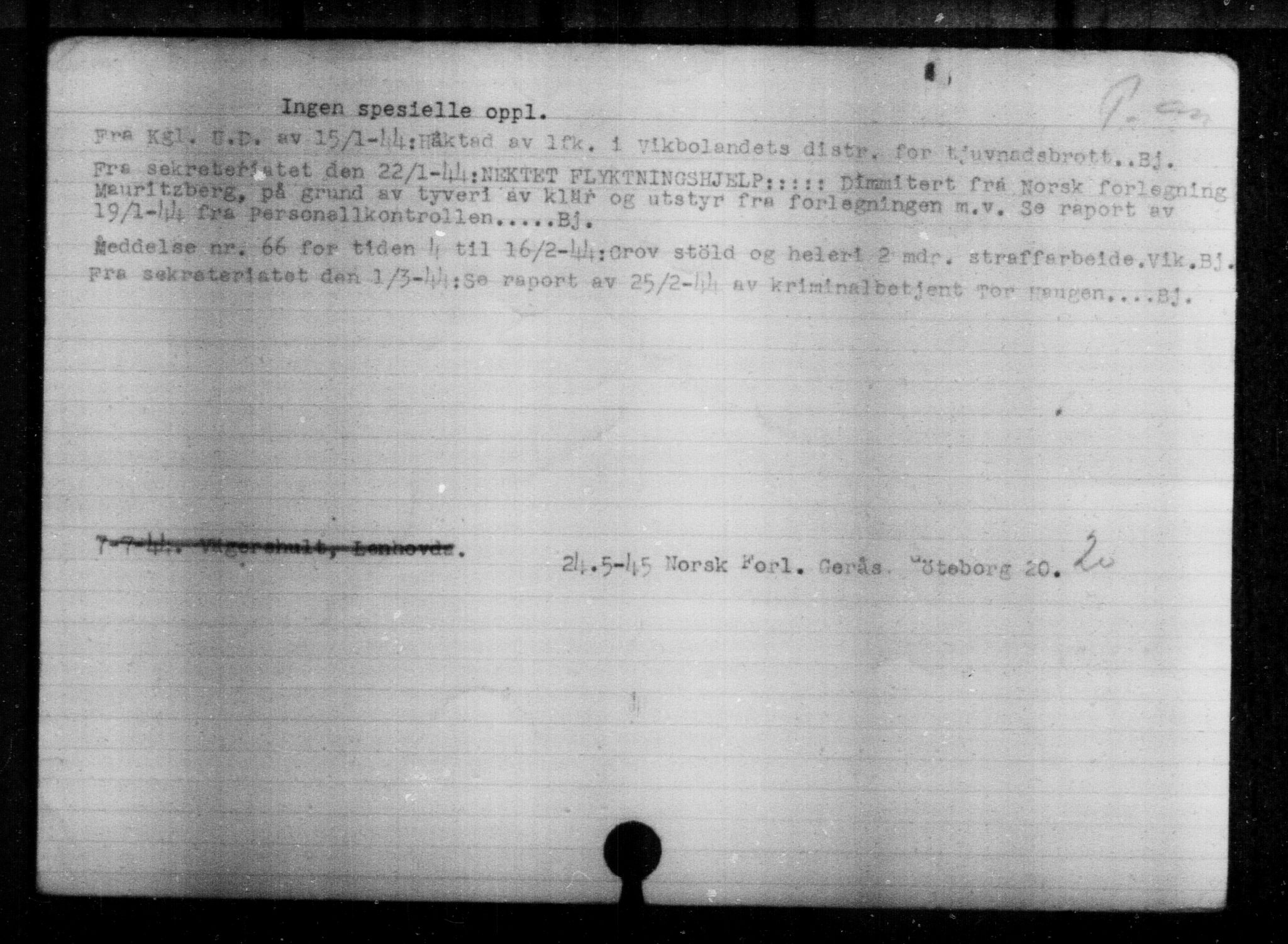 Utenriksstasjonene, Legasjonen i Stockholm, Flyktningkontoret, AV/RA-S-6753/V/Va/L0004: Kjesäterkartoteket, flyktninger med registreringsnr. 3496-6610, 1940-1945, p. 1939