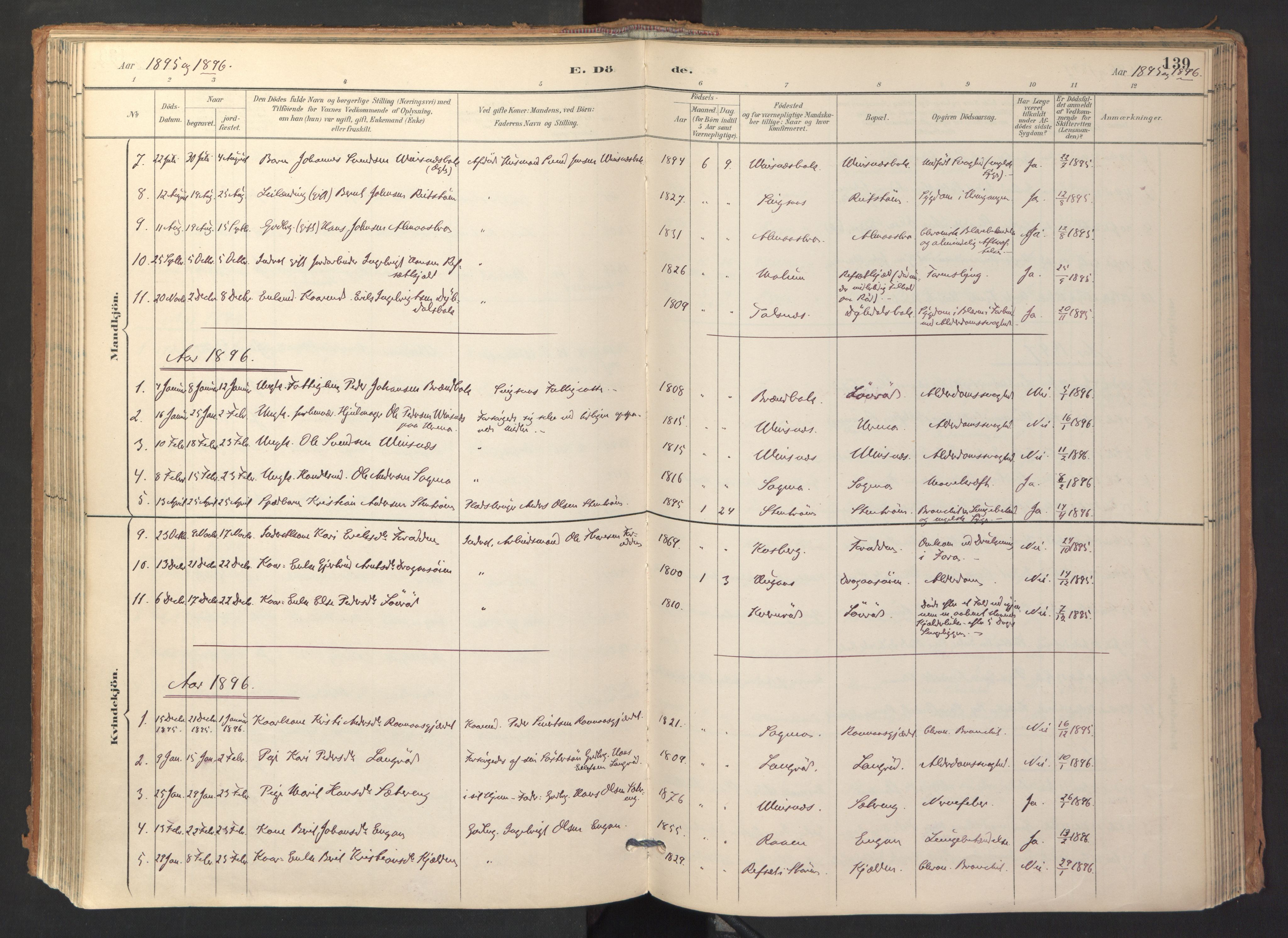 Ministerialprotokoller, klokkerbøker og fødselsregistre - Sør-Trøndelag, SAT/A-1456/688/L1025: Parish register (official) no. 688A02, 1891-1909, p. 139