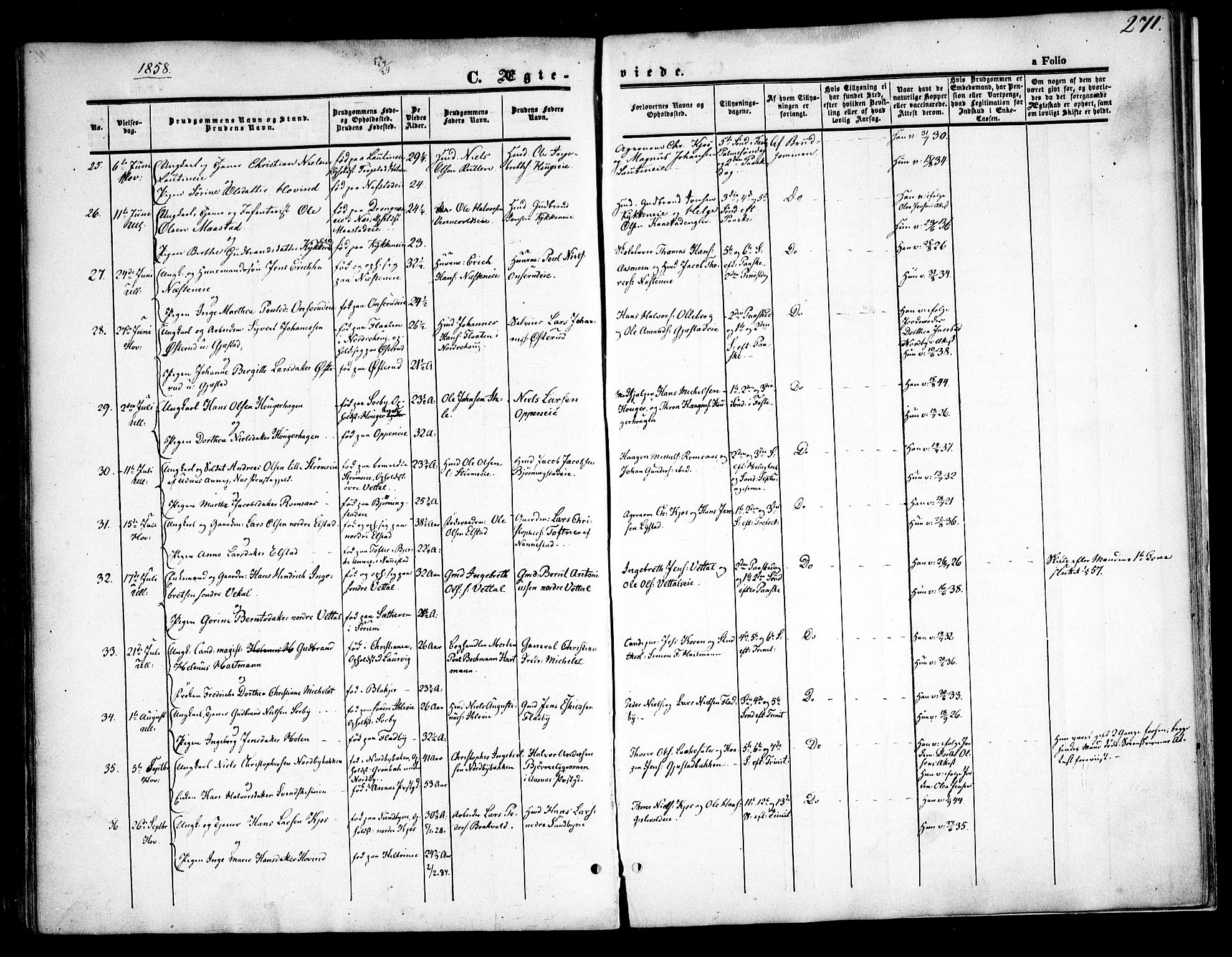 Ullensaker prestekontor Kirkebøker, SAO/A-10236a/F/Fa/L0015.a: Parish register (official) no. I 15A, 1851-1862, p. 271