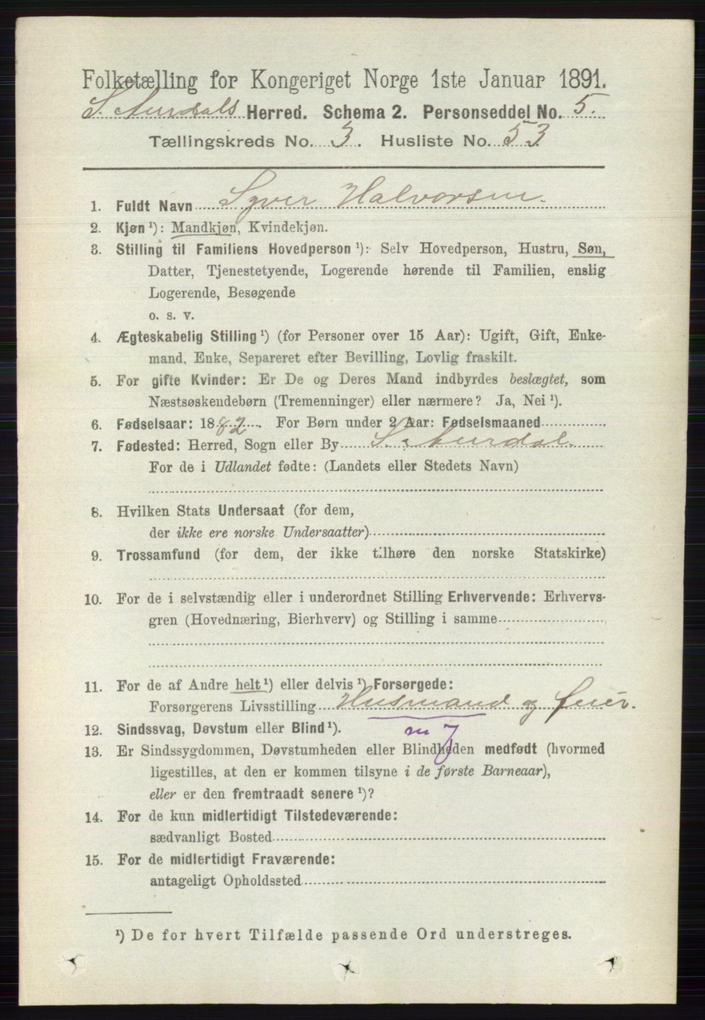 RA, 1891 census for 0540 Sør-Aurdal, 1891, p. 2004