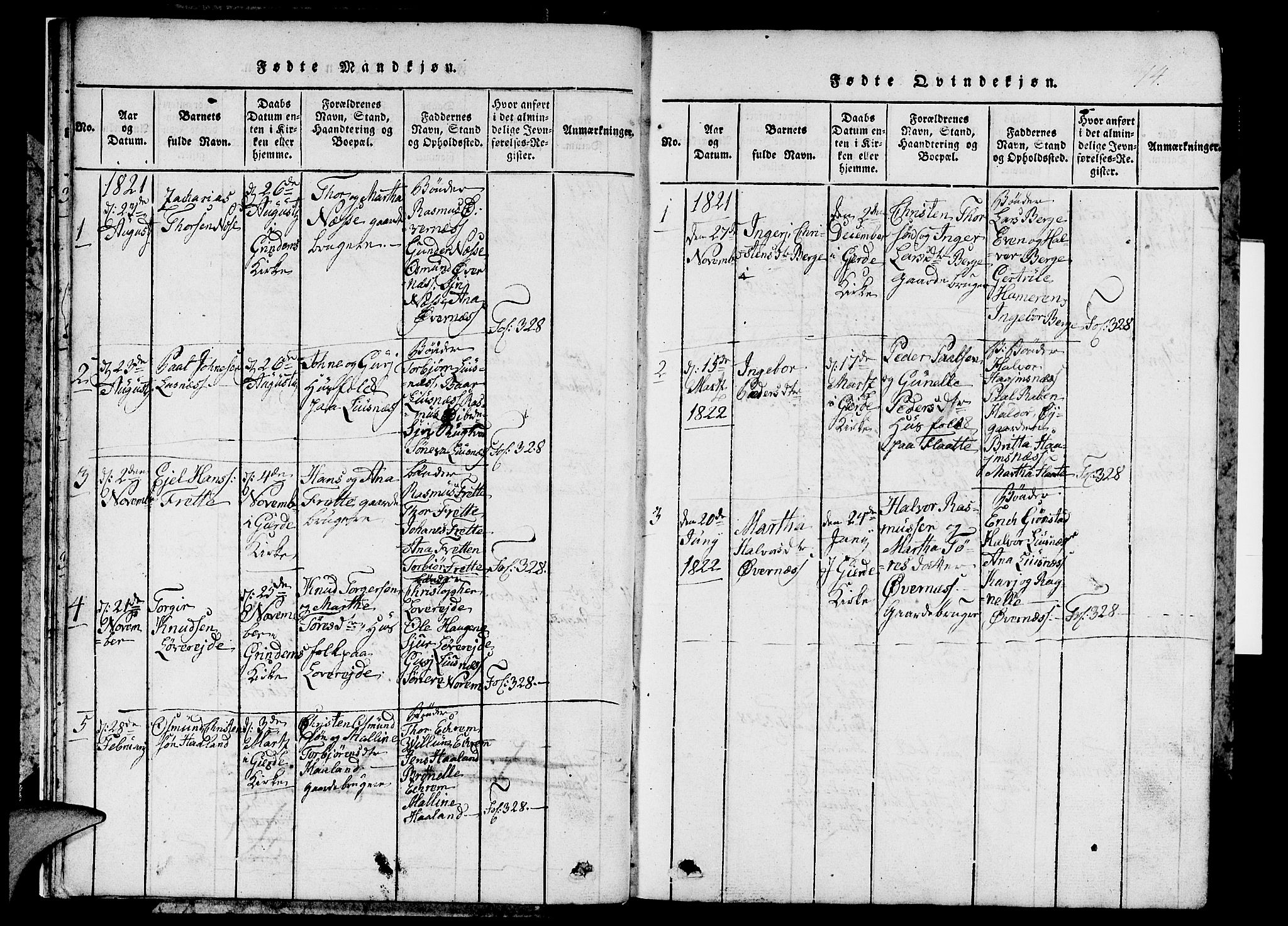 Etne sokneprestembete, SAB/A-75001/H/Hab: Parish register (copy) no. C 1, 1816-1841, p. 14