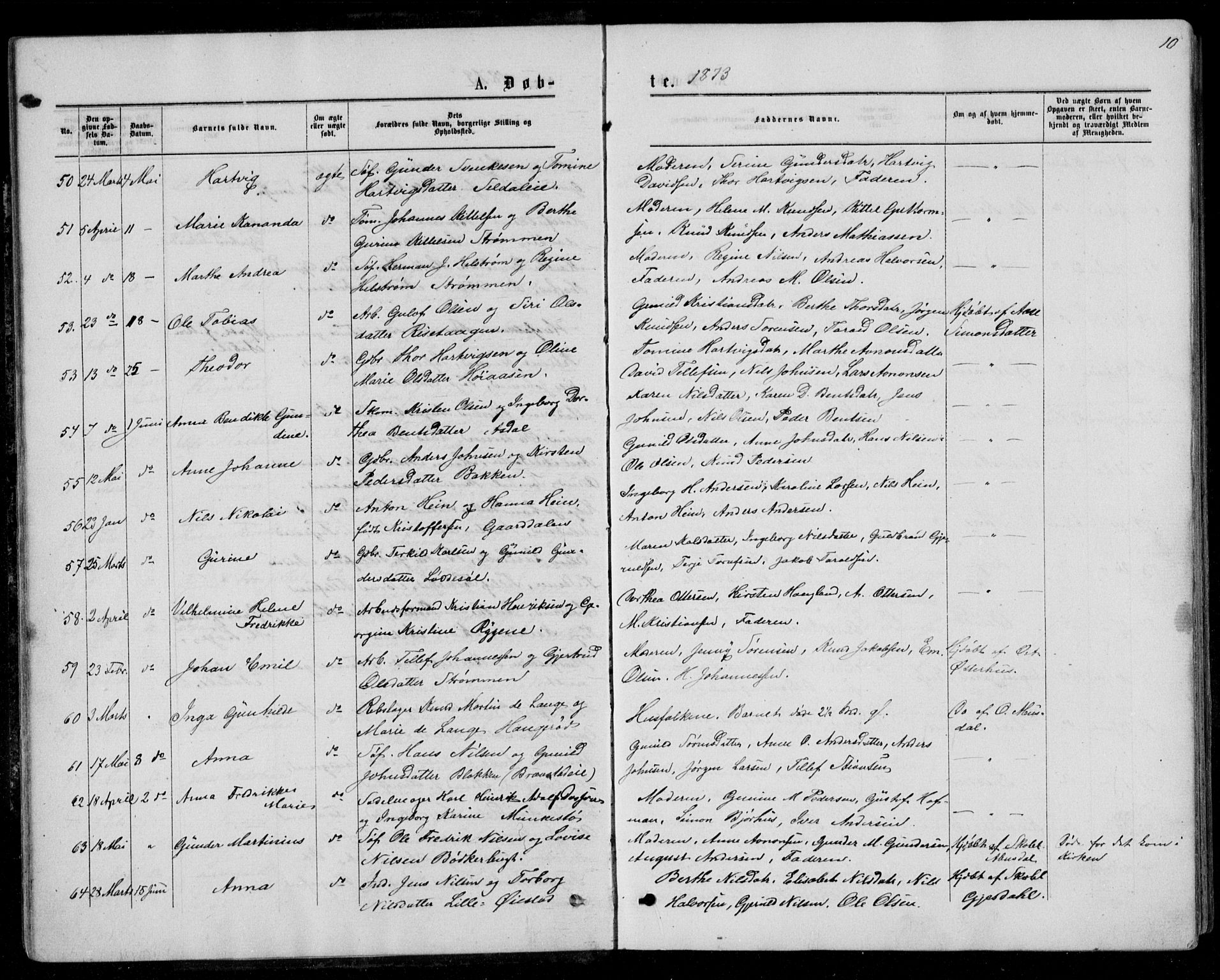 Øyestad sokneprestkontor, AV/SAK-1111-0049/F/Fb/L0008: Parish register (copy) no. B 8, 1872-1886, p. 10