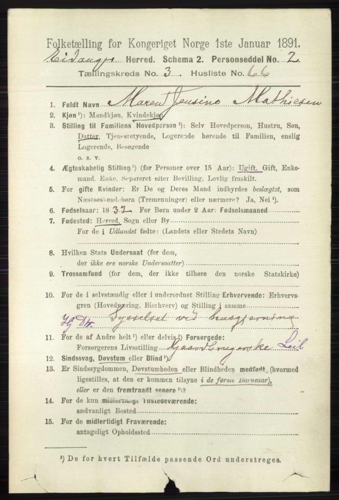 RA, 1891 census for 0813 Eidanger, 1891, p. 1890