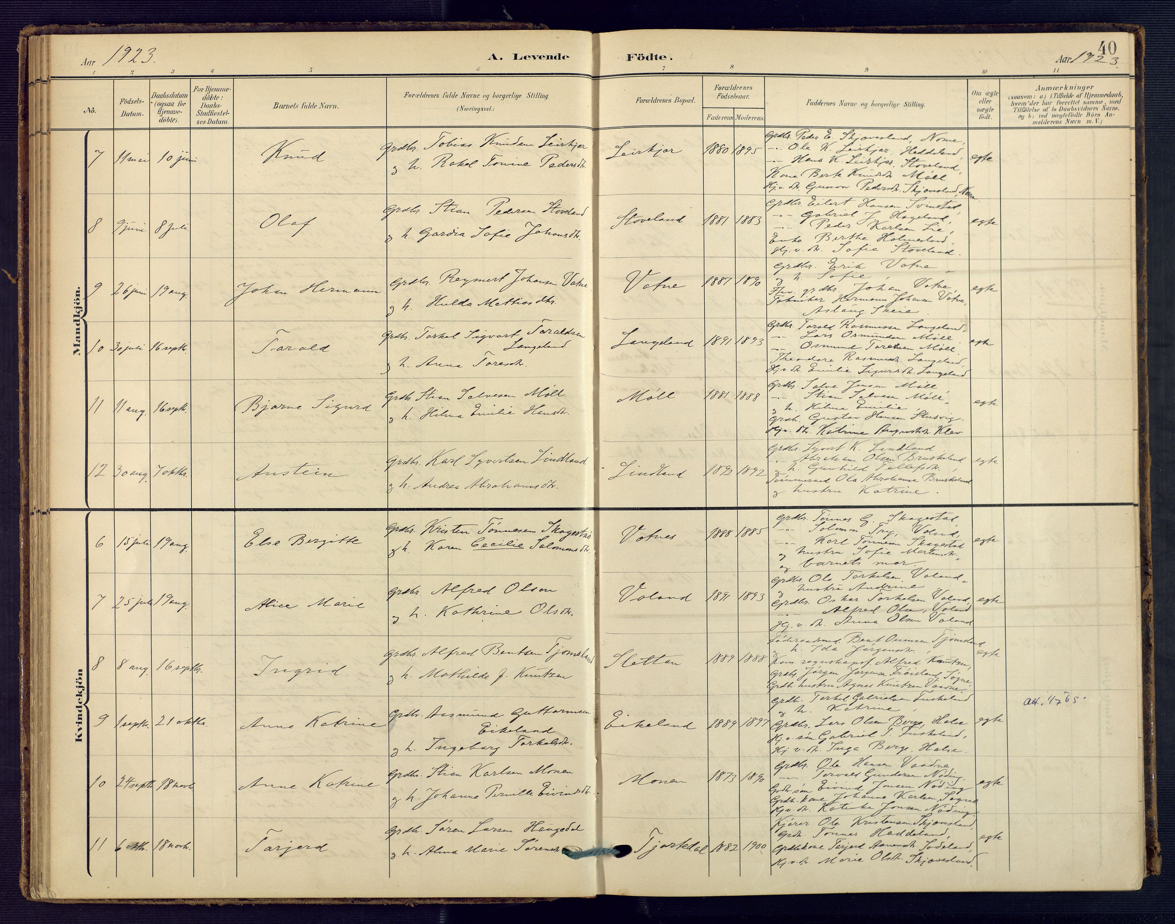 Holum sokneprestkontor, AV/SAK-1111-0022/F/Fa/Faa/L0008: Parish register (official) no. A 8, 1908-1929, p. 40