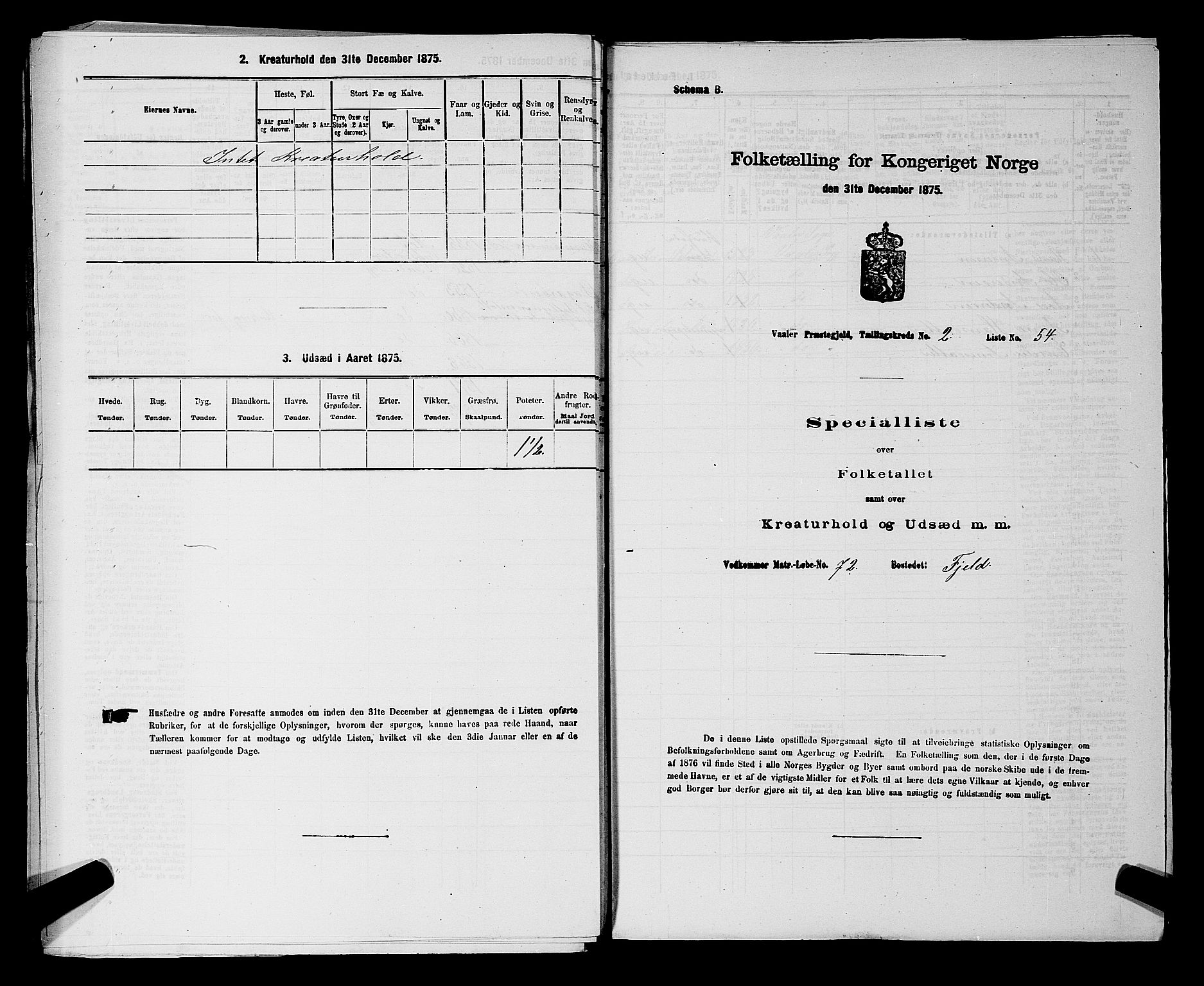 RA, 1875 census for 0137P Våler, 1875, p. 399