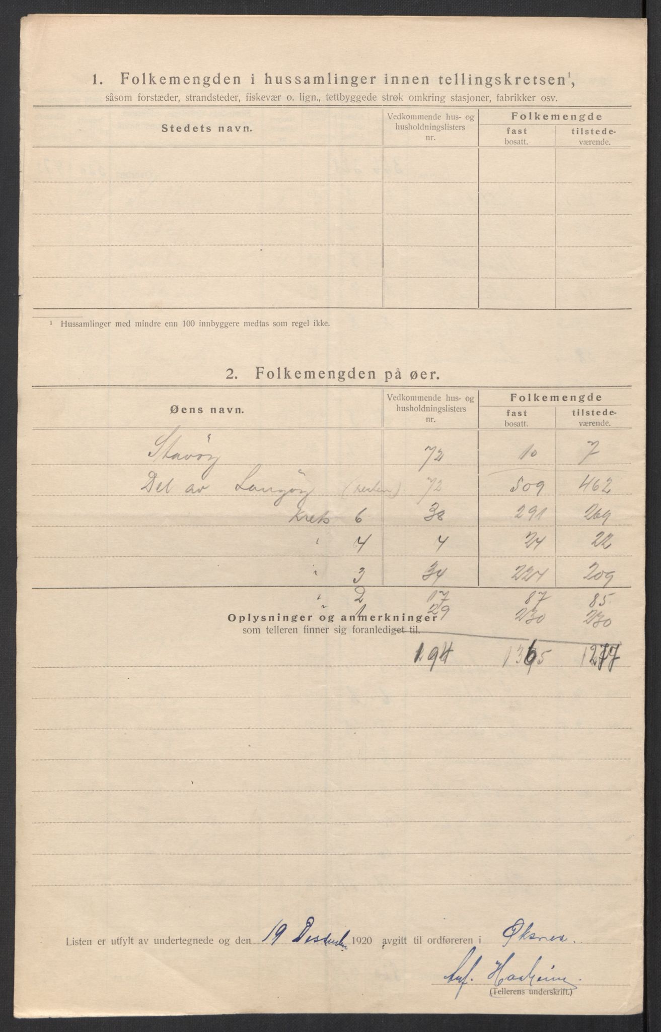 SAT, 1920 census for Øksnes, 1920, p. 20