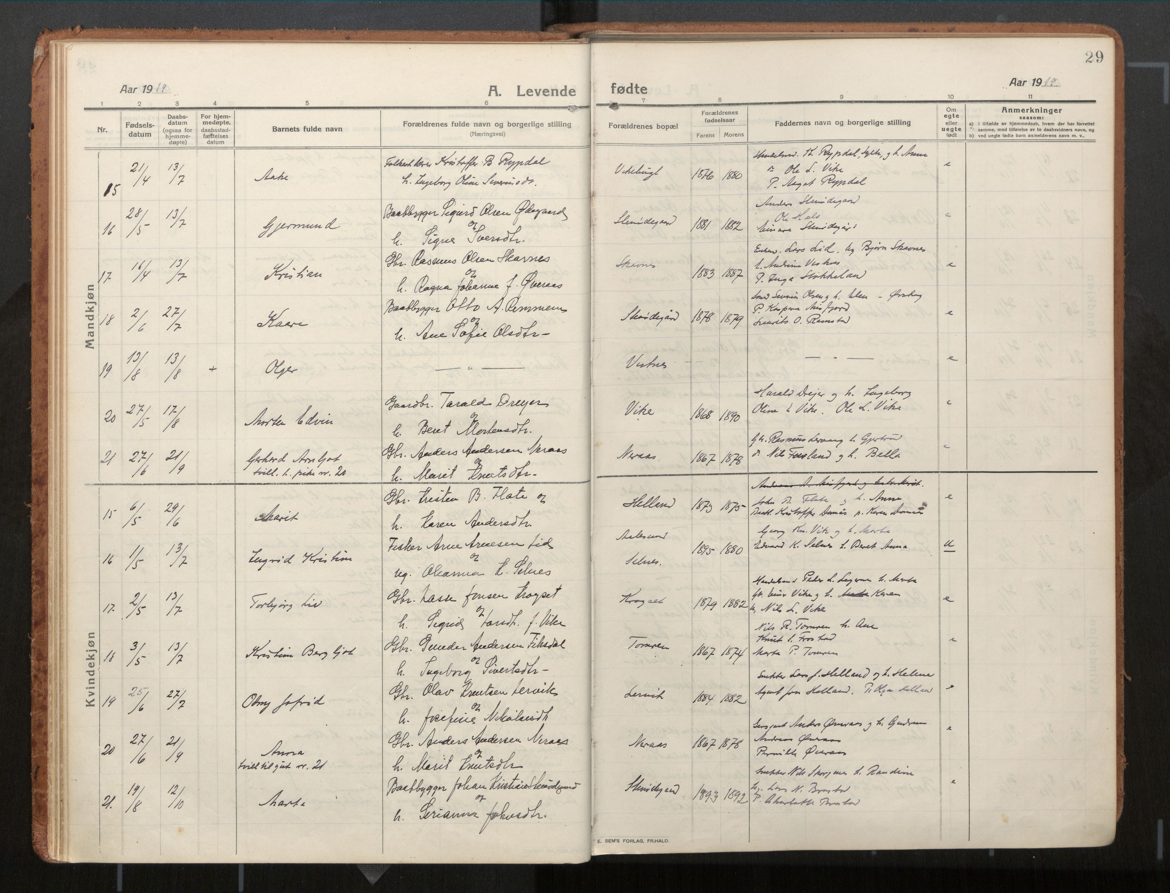 Ministerialprotokoller, klokkerbøker og fødselsregistre - Møre og Romsdal, AV/SAT-A-1454/539/L0534a: Parish register (official) no. 539A08, 1912-1935, p. 29