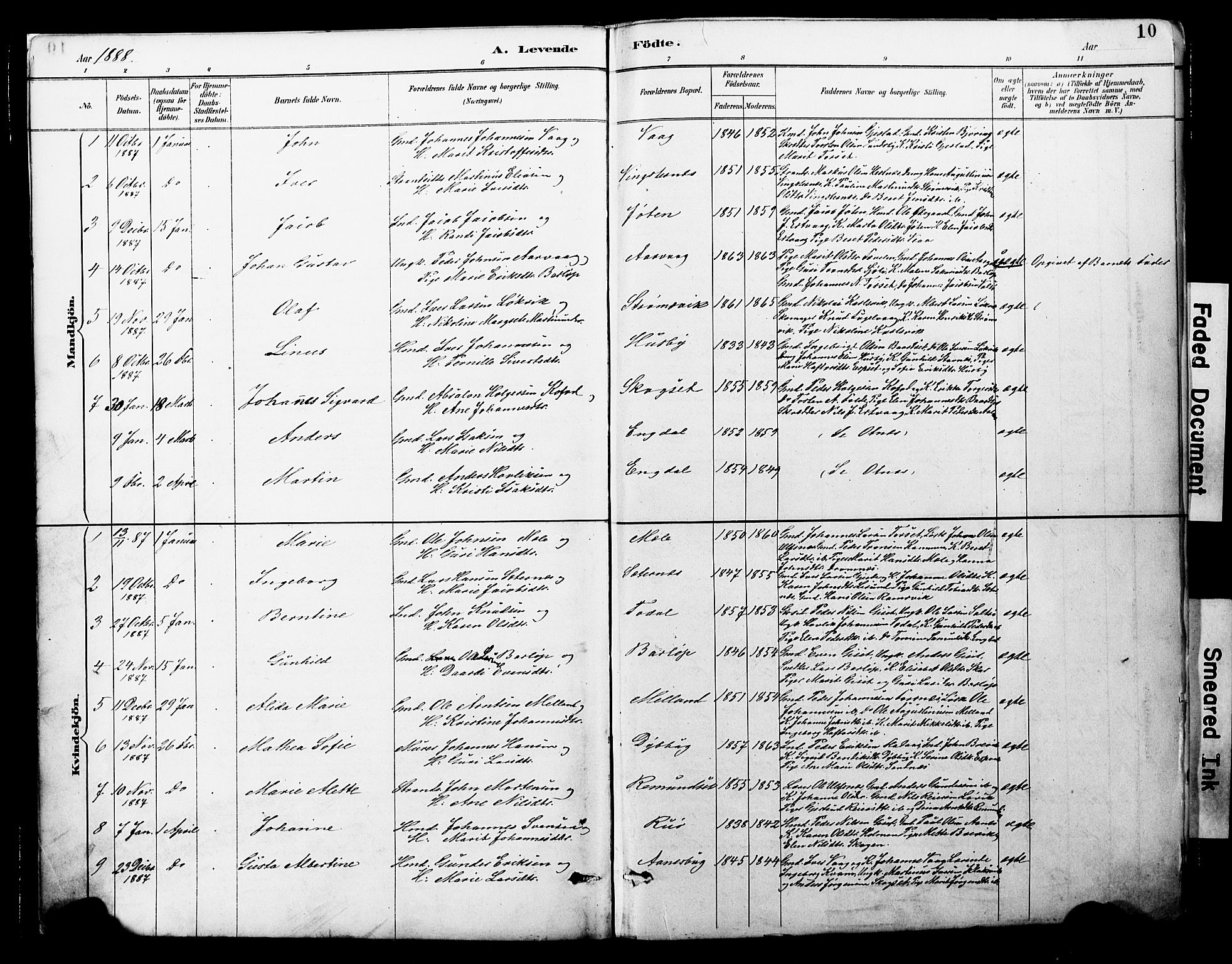 Ministerialprotokoller, klokkerbøker og fødselsregistre - Møre og Romsdal, AV/SAT-A-1454/578/L0907: Parish register (official) no. 578A06, 1887-1904, p. 10