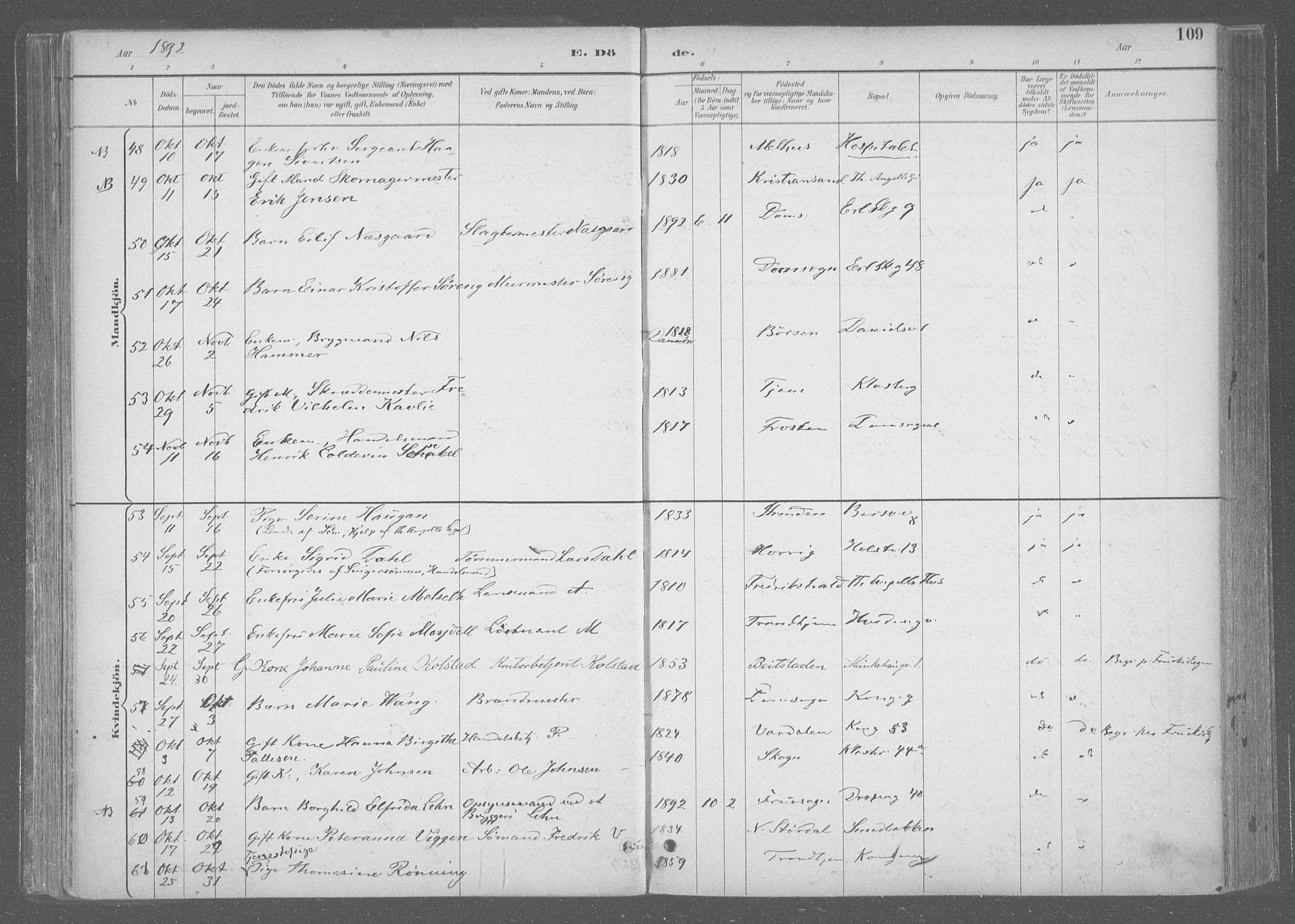 Ministerialprotokoller, klokkerbøker og fødselsregistre - Sør-Trøndelag, AV/SAT-A-1456/601/L0064: Parish register (official) no. 601A31, 1891-1911, p. 109