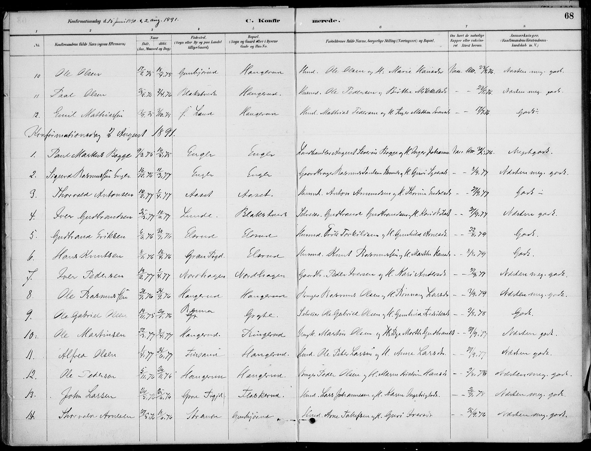 Ådal kirkebøker, AV/SAKO-A-248/F/Fa/L0003: Parish register (official) no. I 3, 1884-1903, p. 68