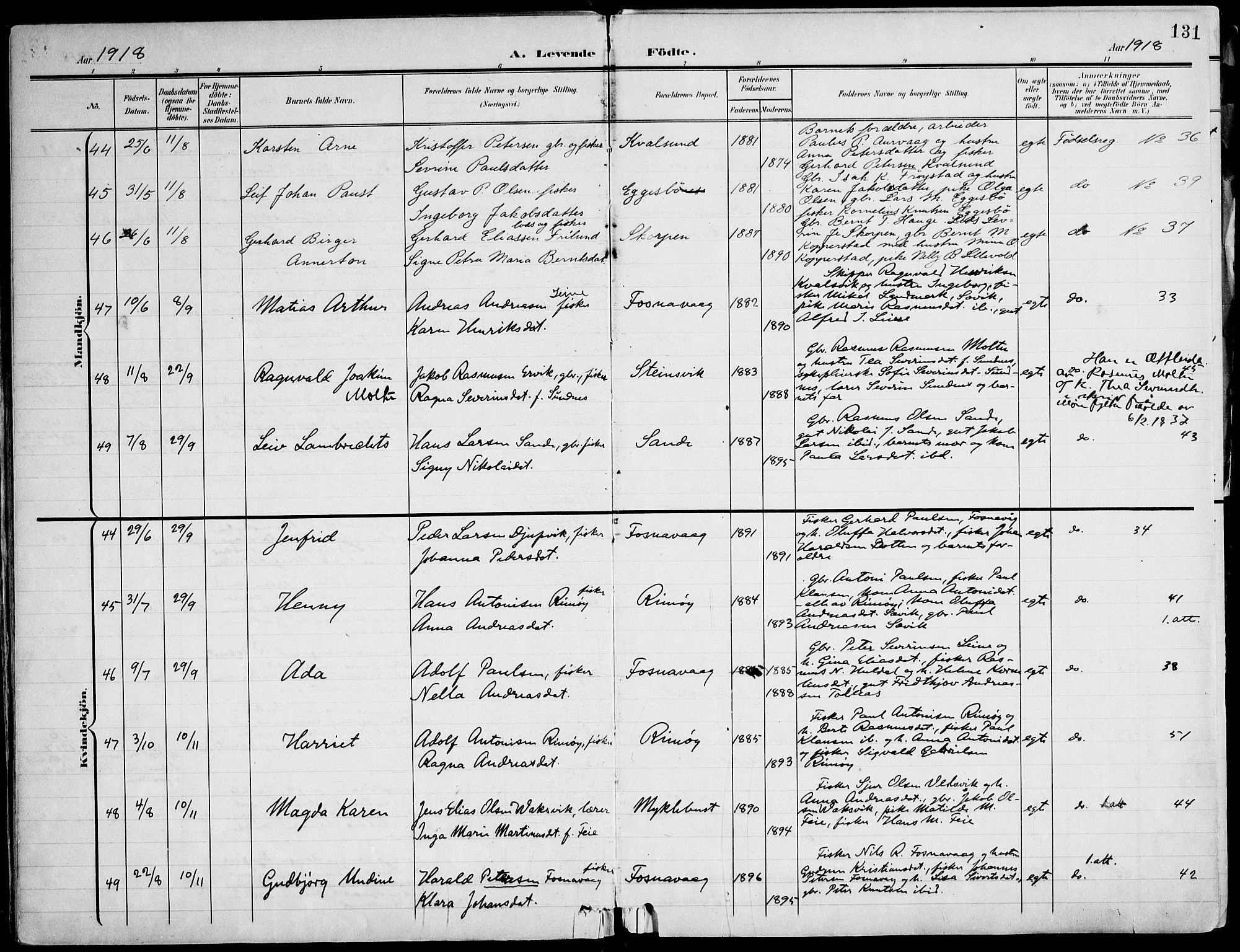 Ministerialprotokoller, klokkerbøker og fødselsregistre - Møre og Romsdal, AV/SAT-A-1454/507/L0075: Parish register (official) no. 507A10, 1901-1920, p. 131