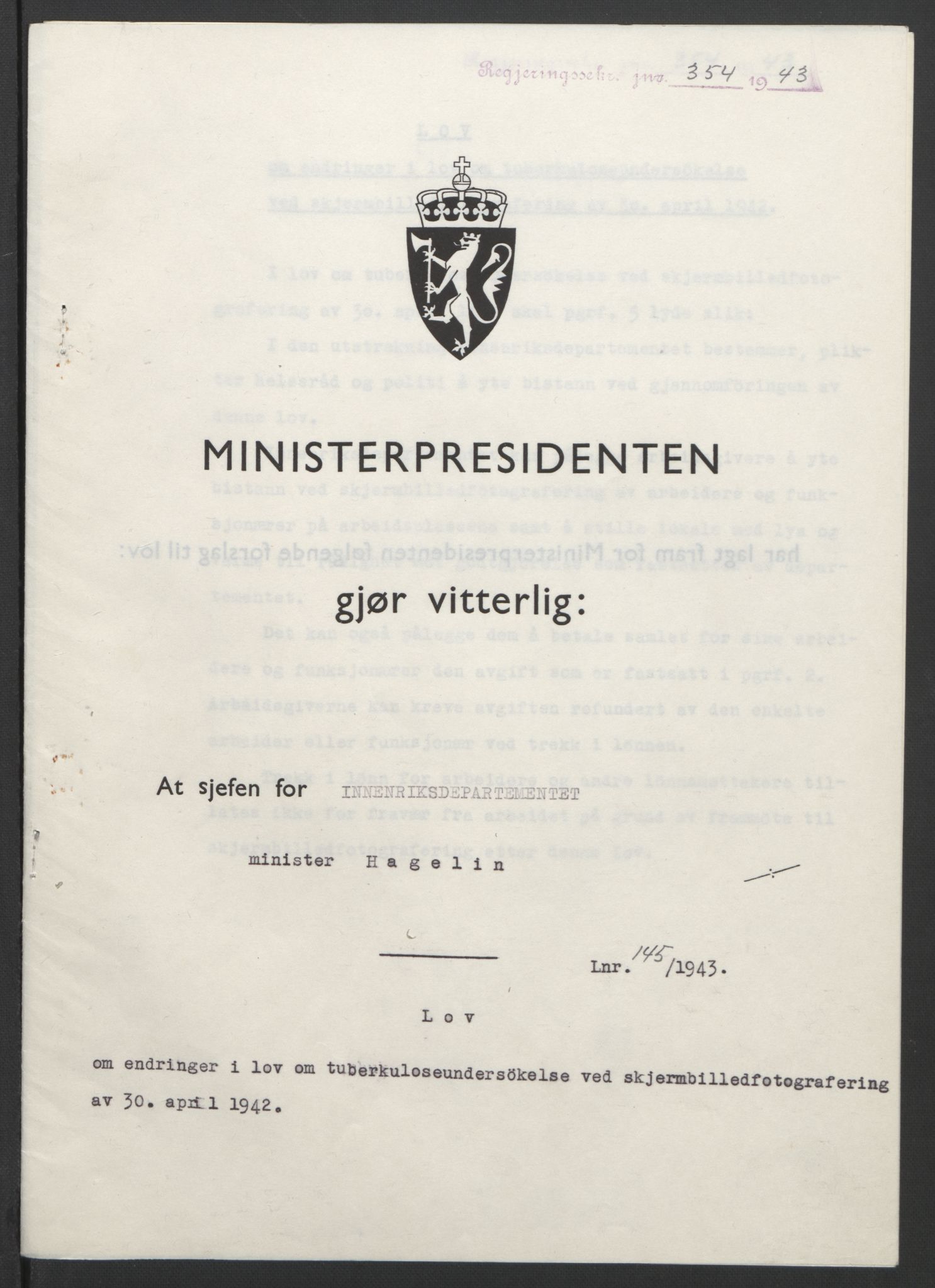 NS-administrasjonen 1940-1945 (Statsrådsekretariatet, de kommisariske statsråder mm), RA/S-4279/D/Db/L0099: Lover, 1943, p. 676
