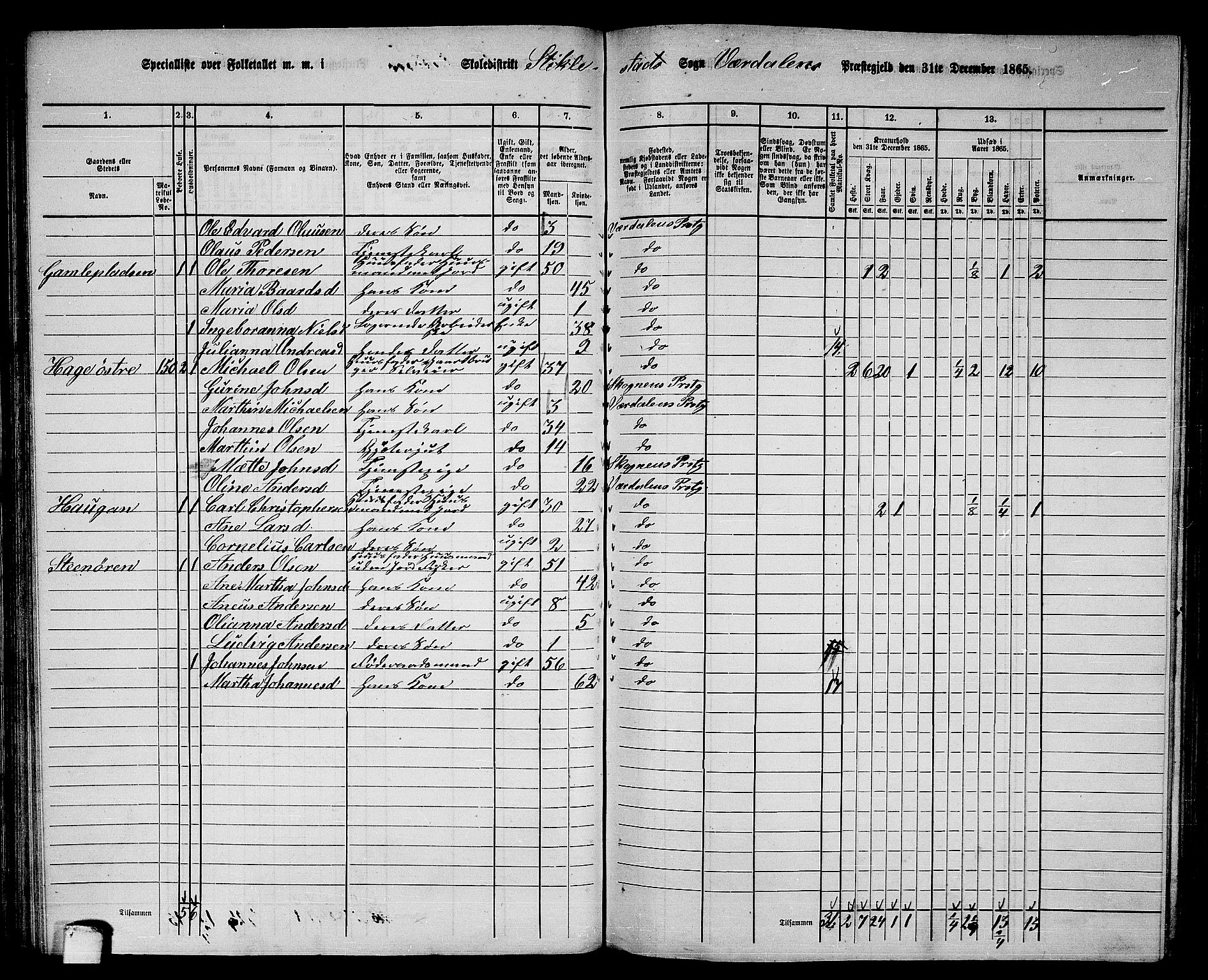 RA, 1865 census for Verdal, 1865, p. 91