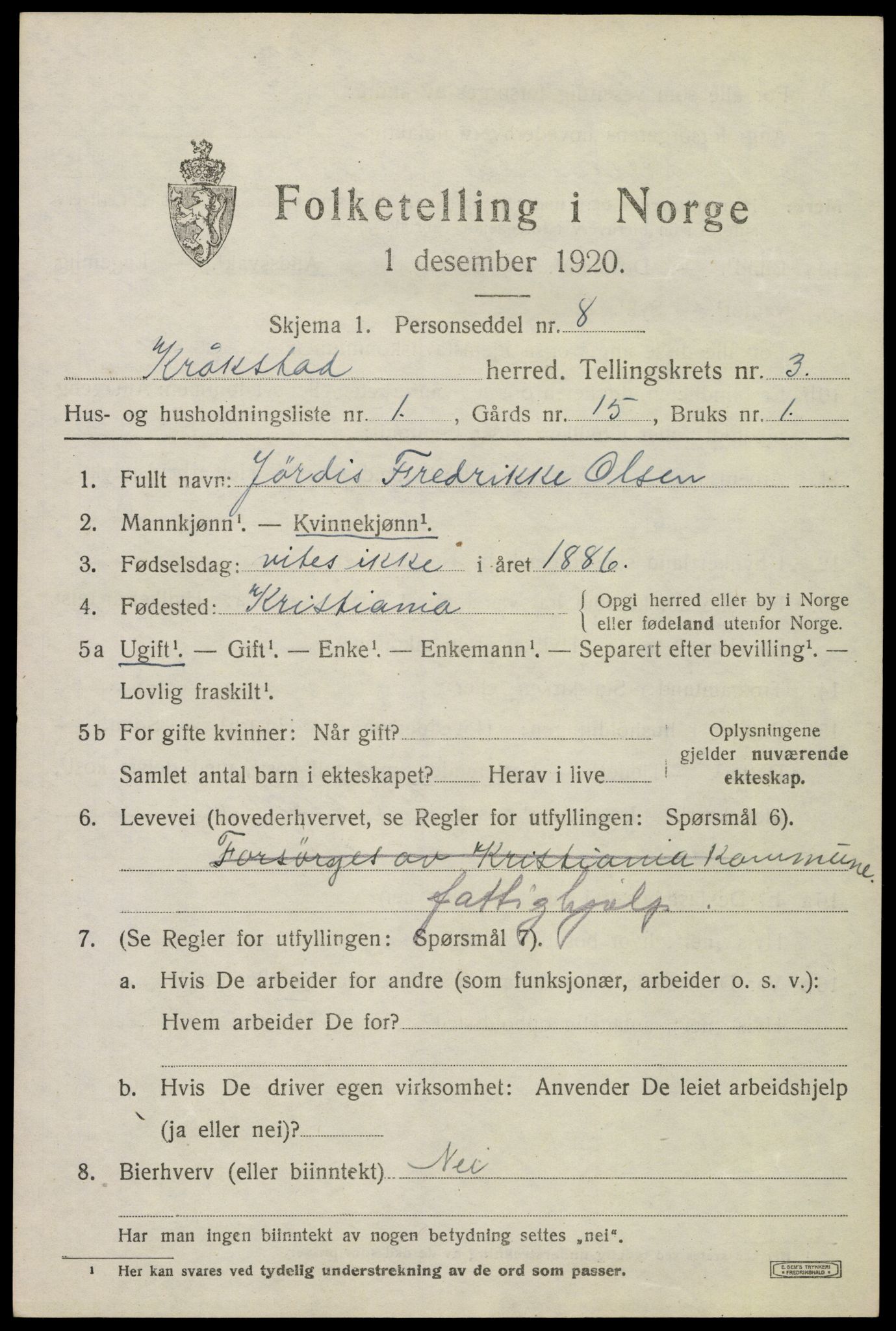 SAO, 1920 census for Kråkstad, 1920, p. 3371