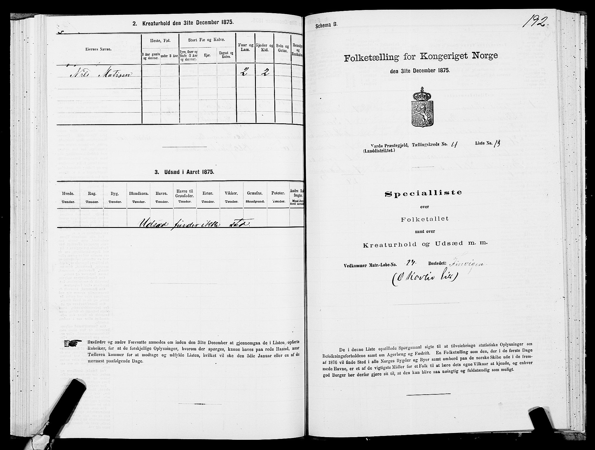 SATØ, 1875 census for 2028L Vardø/Vardø, 1875, p. 1192