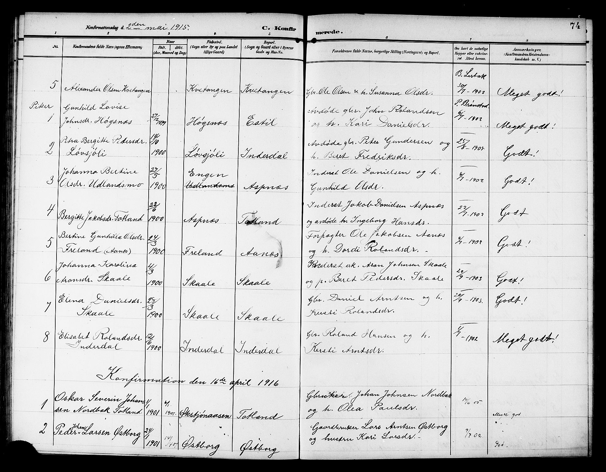 Ministerialprotokoller, klokkerbøker og fødselsregistre - Nord-Trøndelag, SAT/A-1458/757/L0506: Parish register (copy) no. 757C01, 1904-1922, p. 74