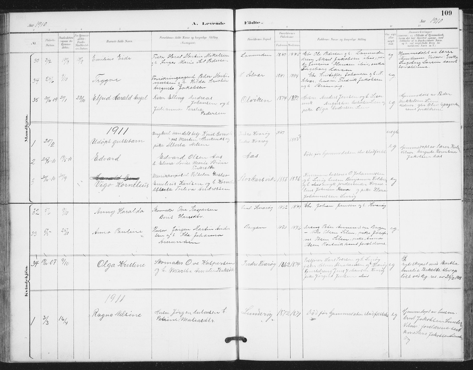 Ministerialprotokoller, klokkerbøker og fødselsregistre - Nordland, AV/SAT-A-1459/839/L0573: Parish register (copy) no. 839C03, 1892-1917, p. 109