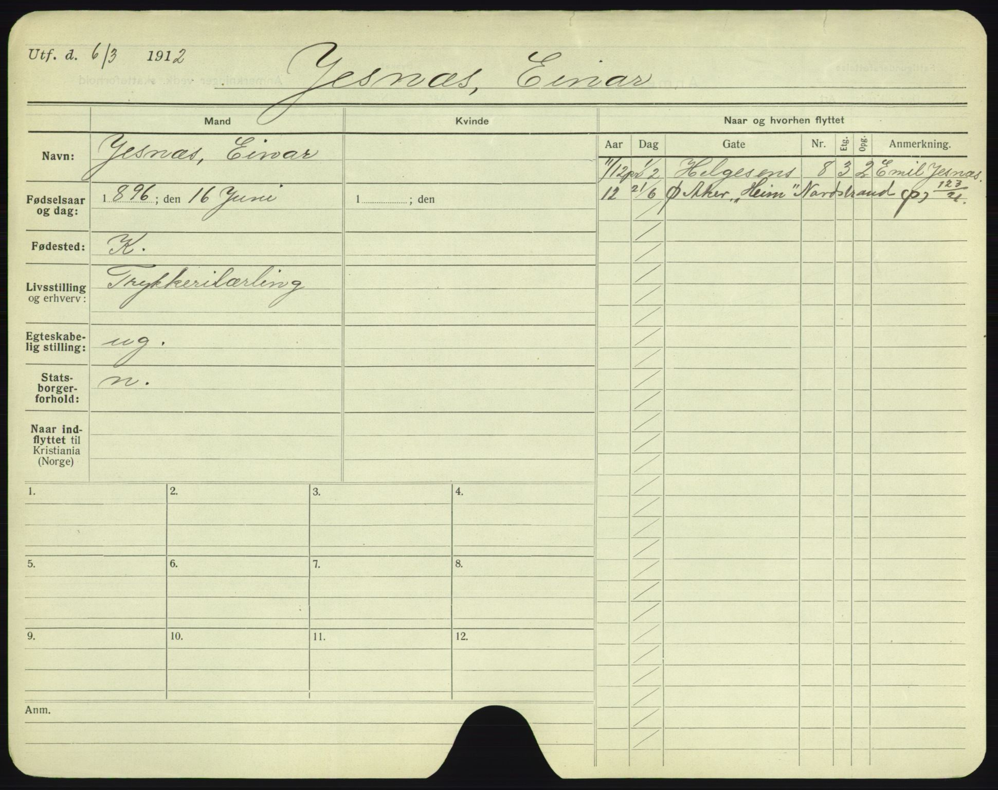 Oslo folkeregister, Registerkort, AV/SAO-A-11715/F/Fa/Fac/L0005: Menn, 1906-1914, p. 397a