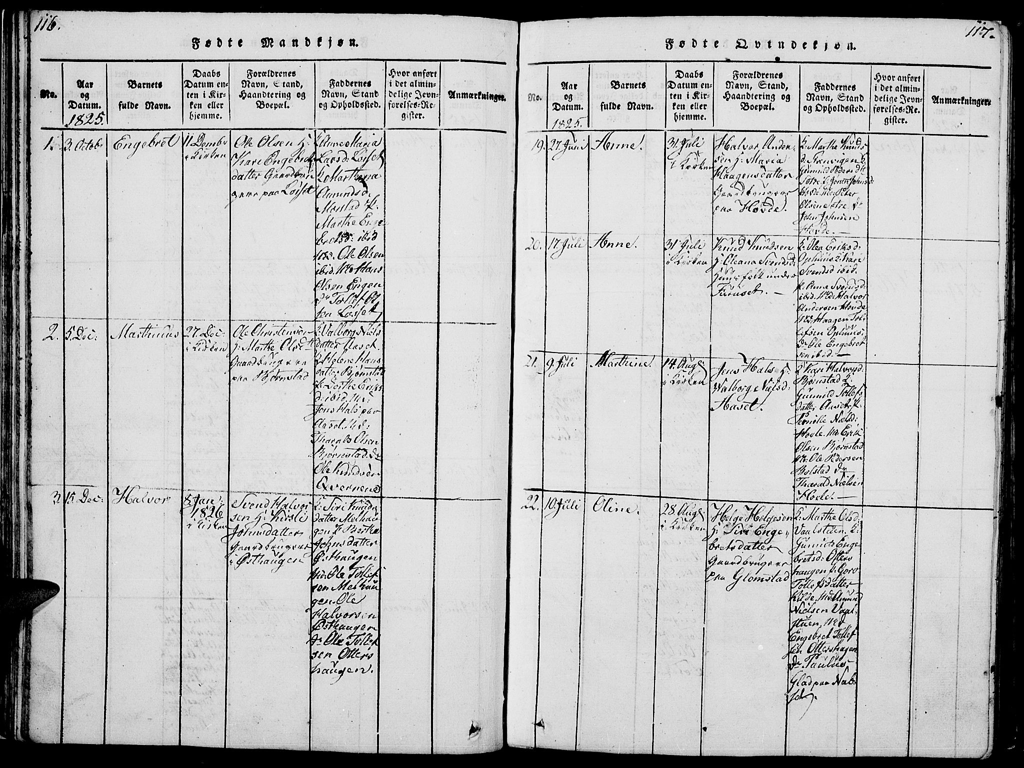 Åmot prestekontor, Hedmark, SAH/PREST-056/H/Ha/Hab/L0001: Parish register (copy) no. 1, 1815-1847, p. 116-117
