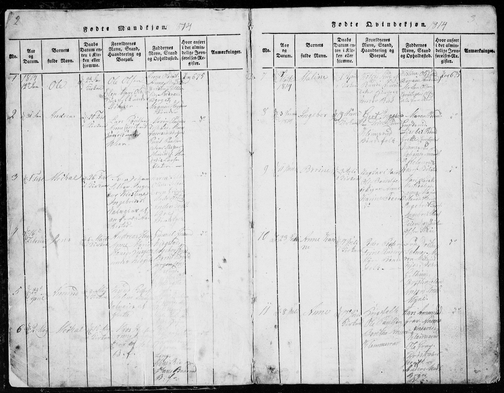 Røyken kirkebøker, AV/SAKO-A-241/G/Ga/L0003: Parish register (copy) no. 3, 1814-1856, p. 2-3