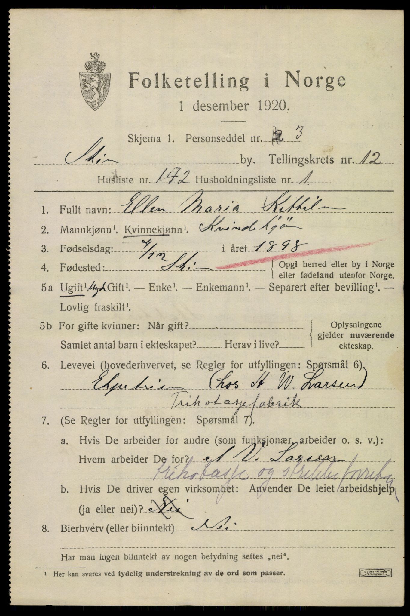 SAKO, 1920 census for Skien, 1920, p. 39468