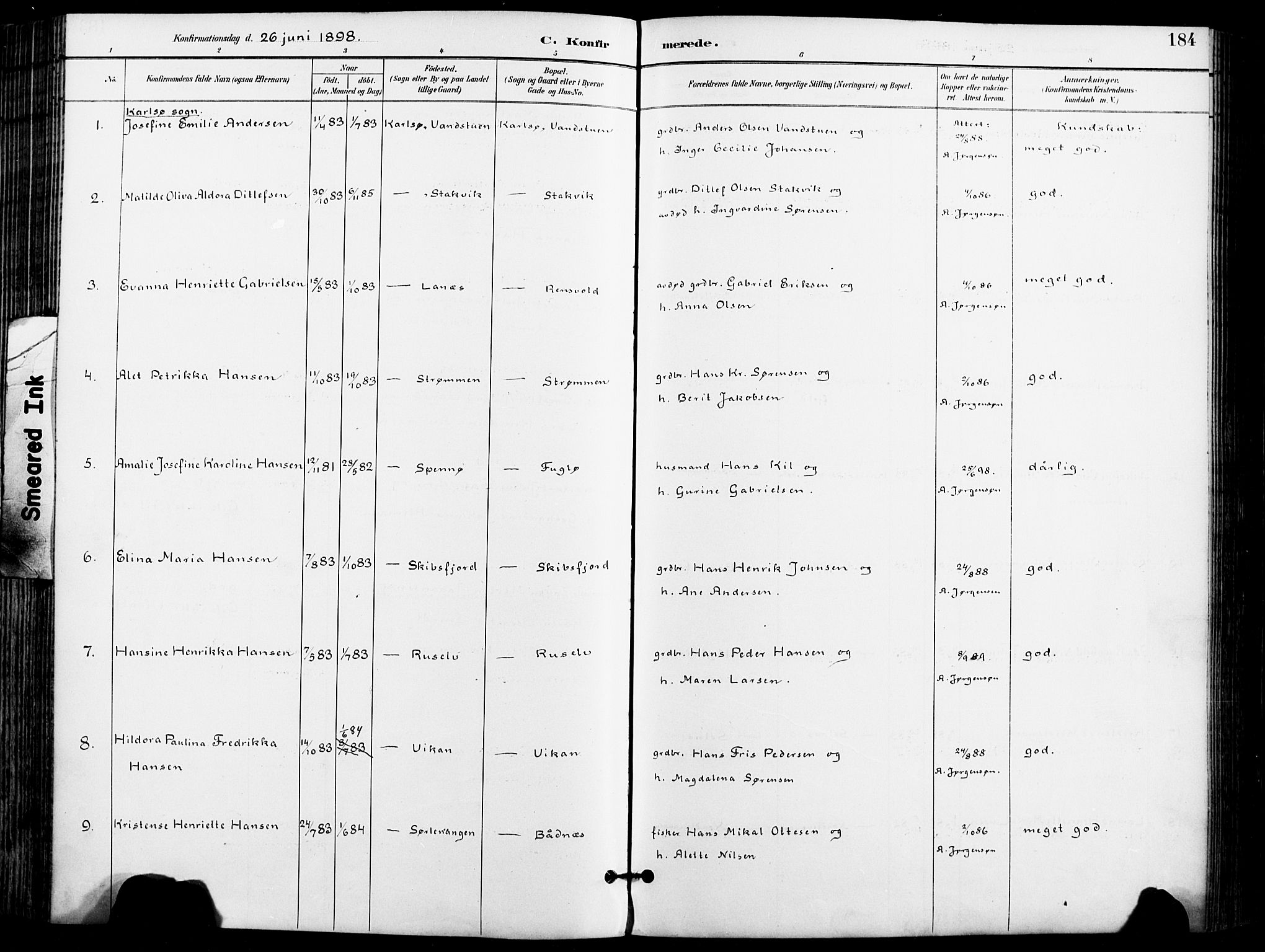 Karlsøy sokneprestembete, AV/SATØ-S-1299/H/Ha/Haa/L0007kirke: Parish register (official) no. 7, 1891-1902, p. 184