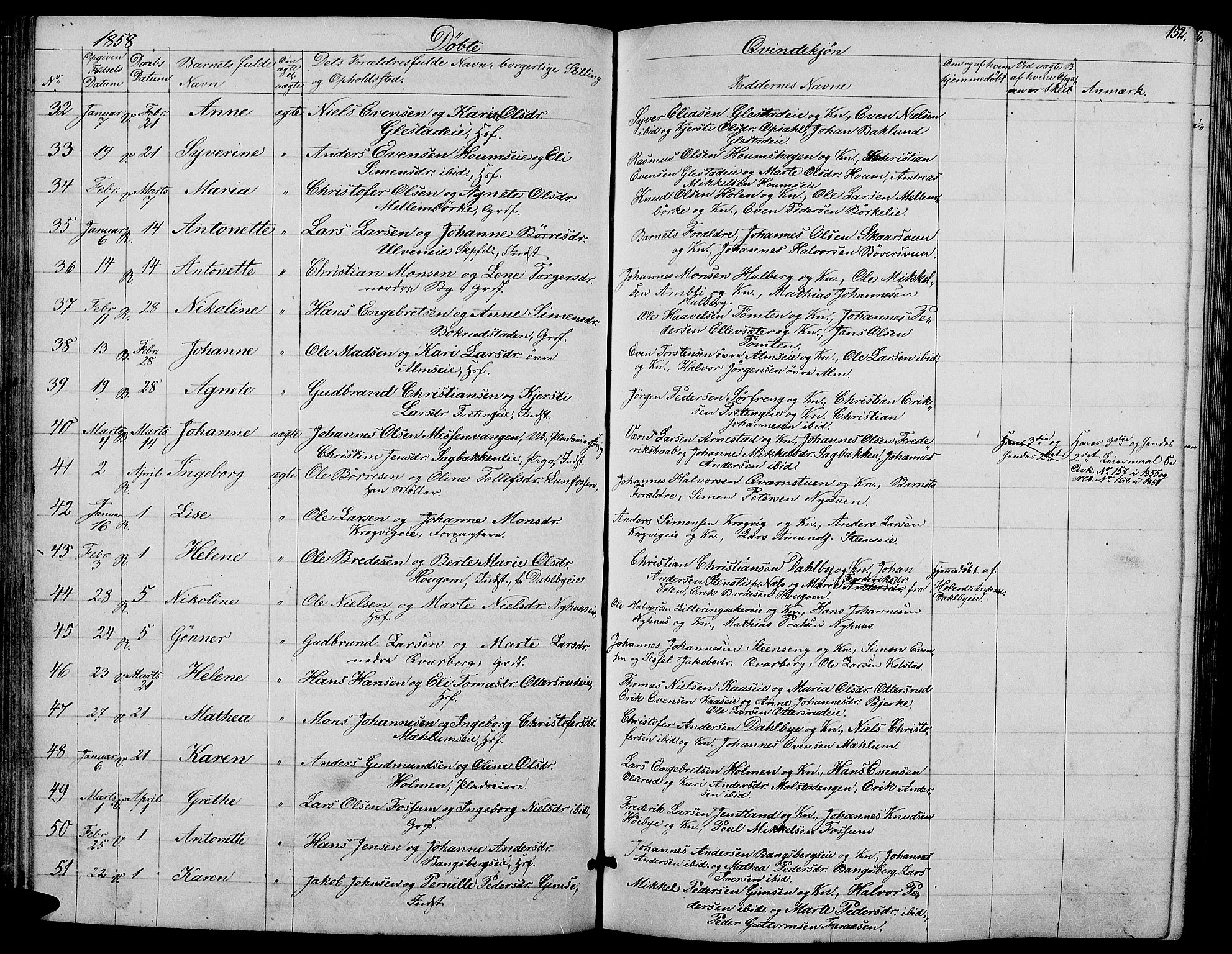 Ringsaker prestekontor, SAH/PREST-014/L/La/L0006: Parish register (copy) no. 6, 1851-1860, p. 152