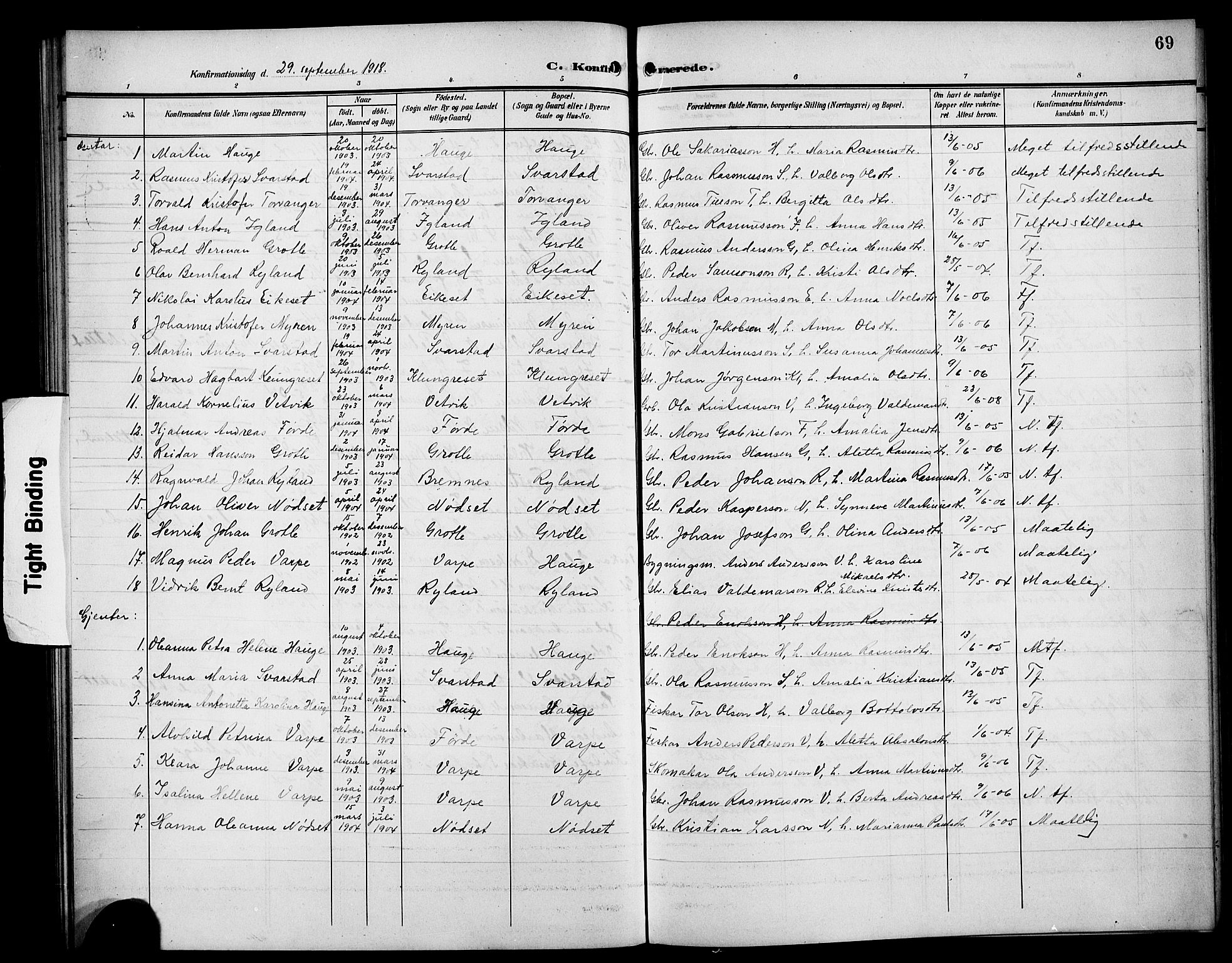 Bremanger sokneprestembete, SAB/A-82201/H/Hab/Habc/L0001: Parish register (copy) no. C 1, 1908-1919, p. 69