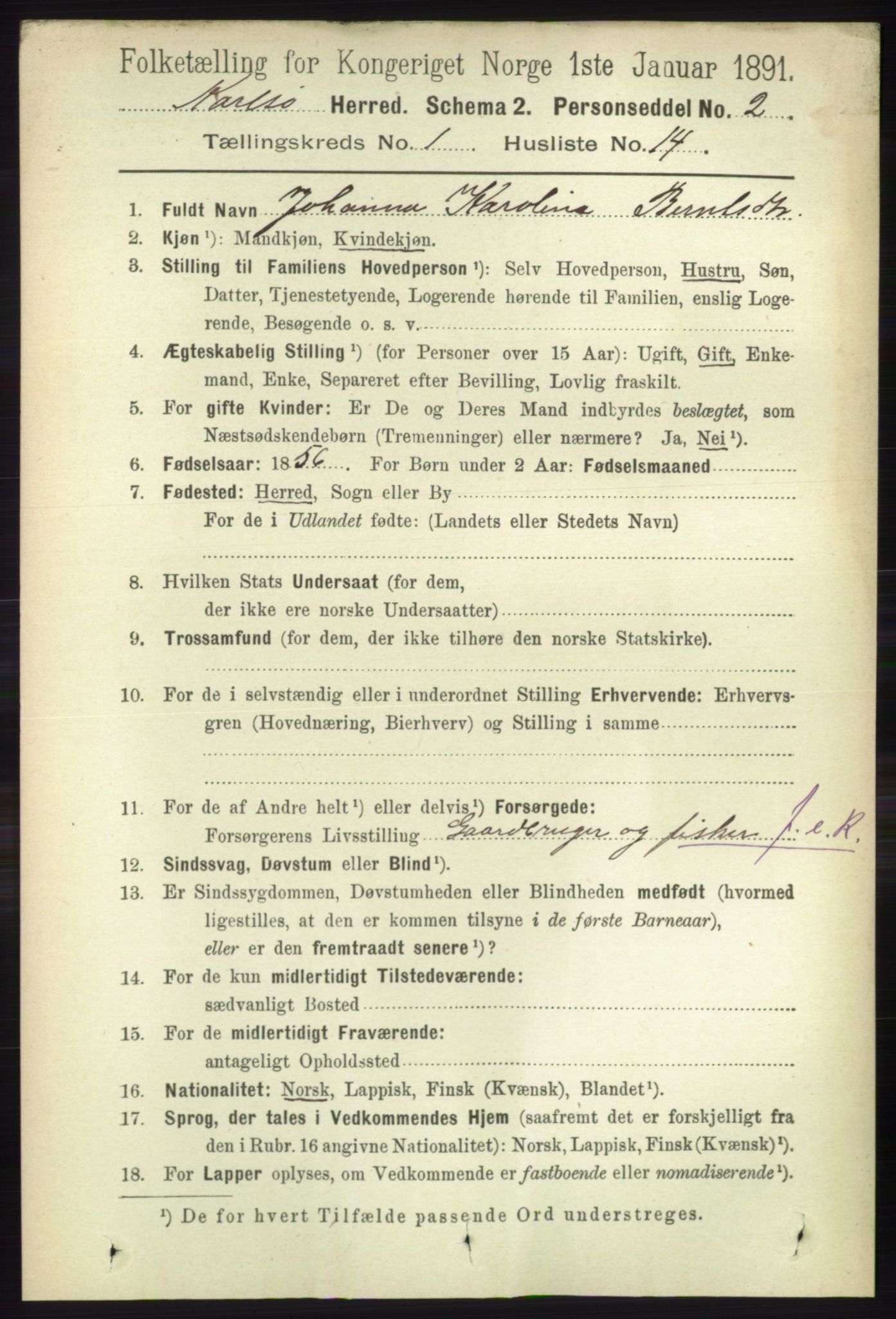 RA, 1891 census for 1936 Karlsøy, 1891, p. 135