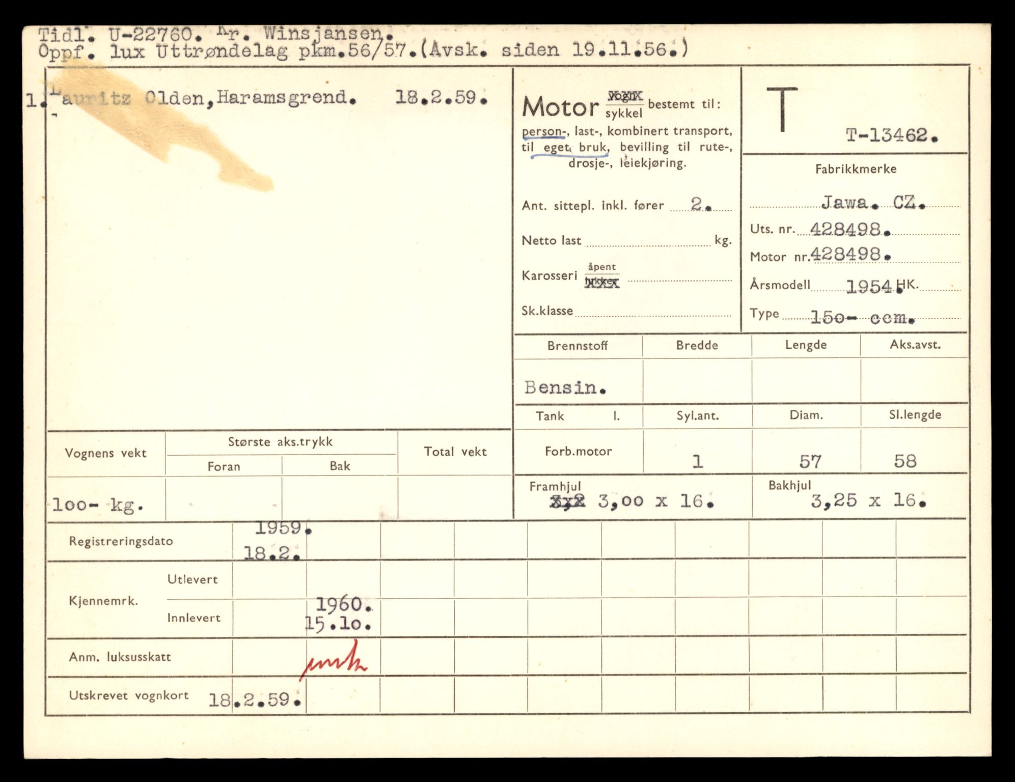 Møre og Romsdal vegkontor - Ålesund trafikkstasjon, AV/SAT-A-4099/F/Fe/L0039: Registreringskort for kjøretøy T 13361 - T 13530, 1927-1998, p. 1759