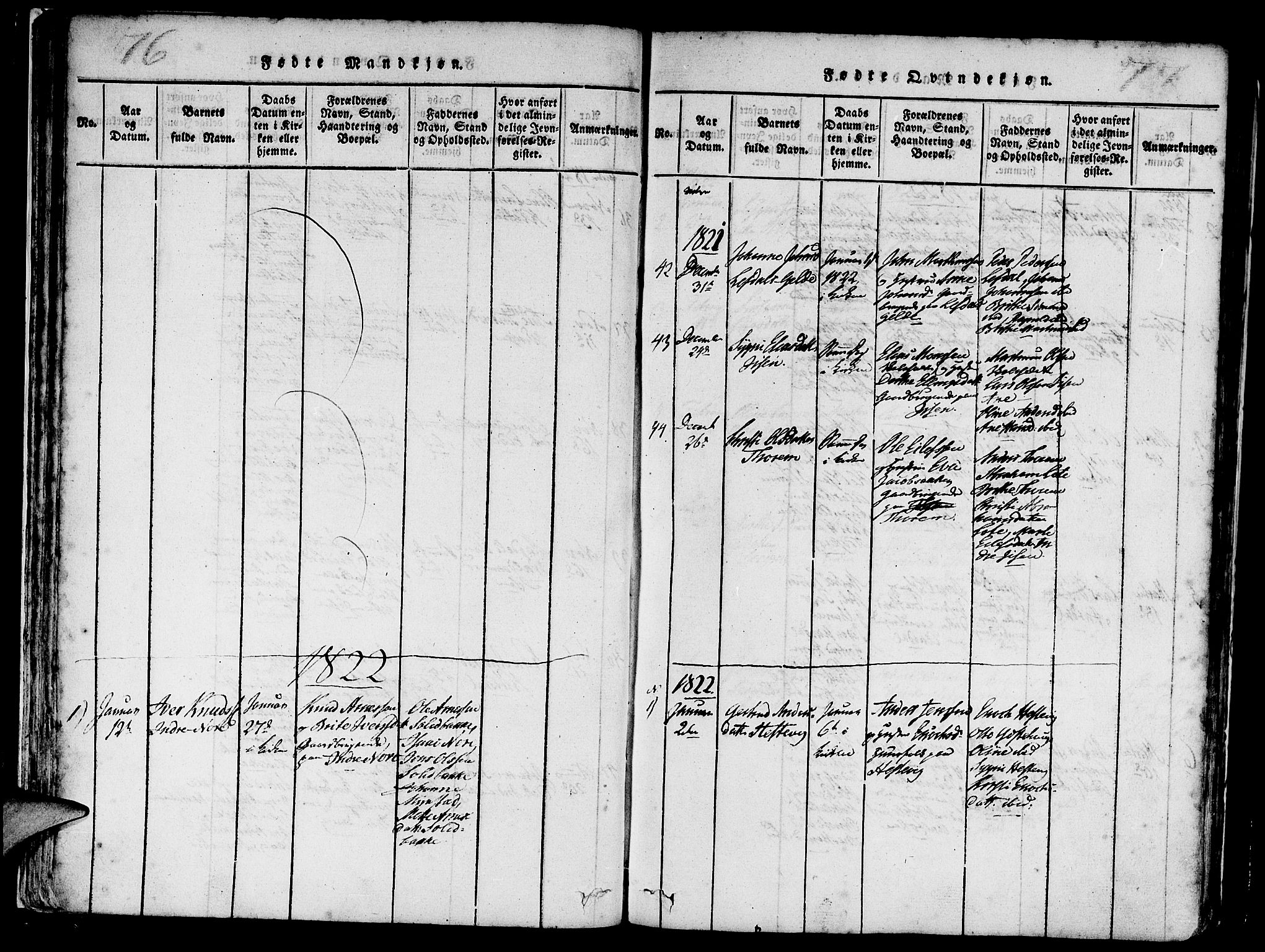 Davik sokneprestembete, AV/SAB-A-79701/H/Haa/Haaa/L0003: Parish register (official) no. A 3, 1816-1830, p. 76-77