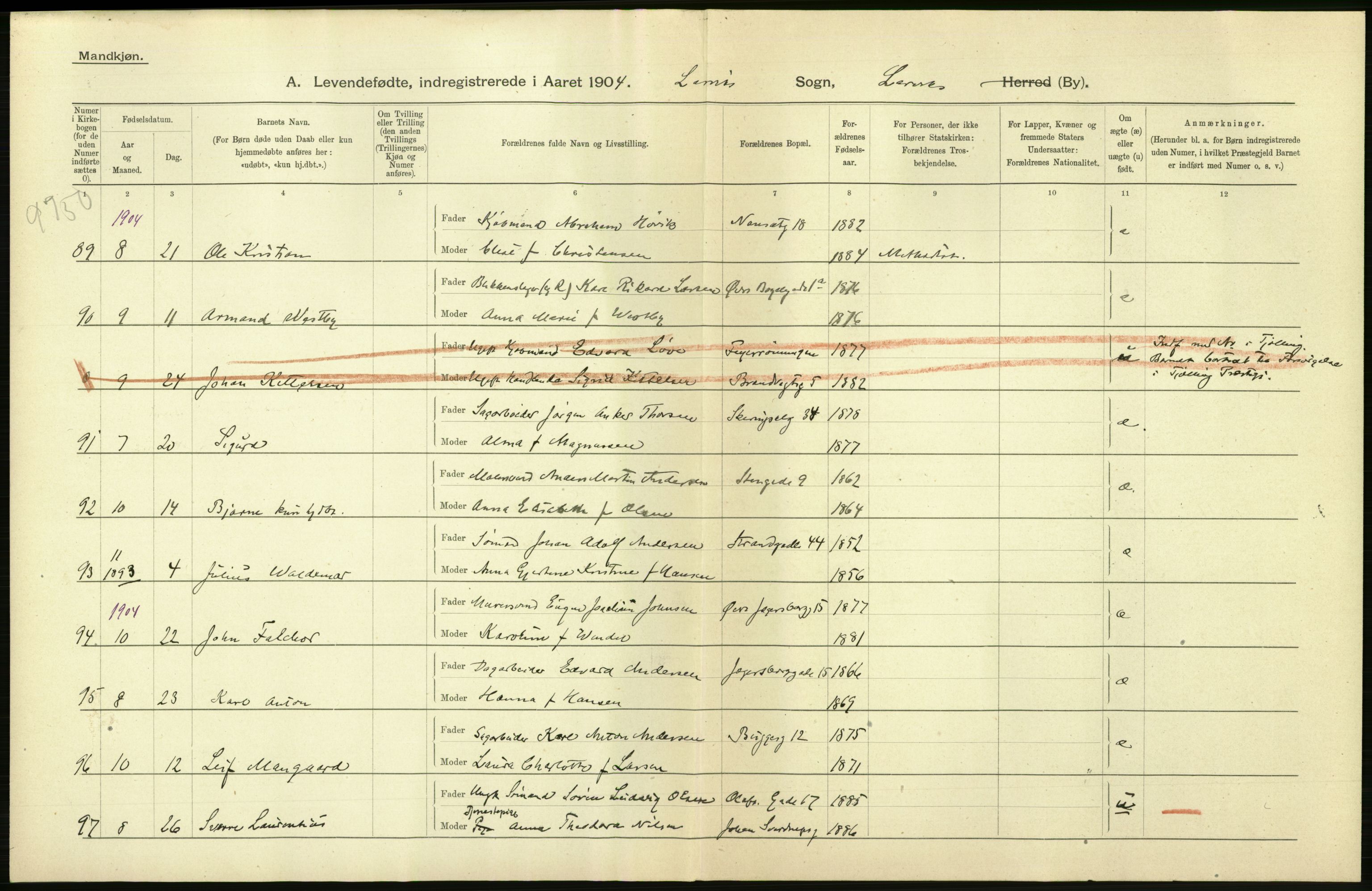 Statistisk sentralbyrå, Sosiodemografiske emner, Befolkning, AV/RA-S-2228/D/Df/Dfa/Dfab/L0008: Jarlsberg og Larvig amt: Fødte, gifte, døde, 1904, p. 268