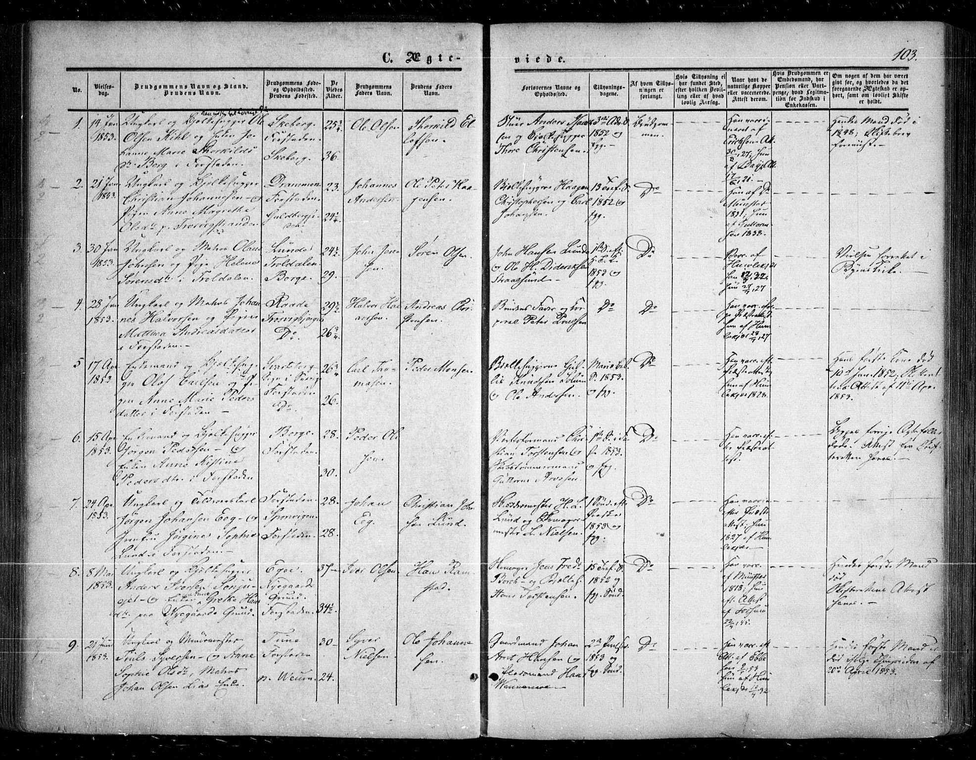 Glemmen prestekontor Kirkebøker, SAO/A-10908/F/Fa/L0007: Parish register (official) no. 7, 1853-1862, p. 103