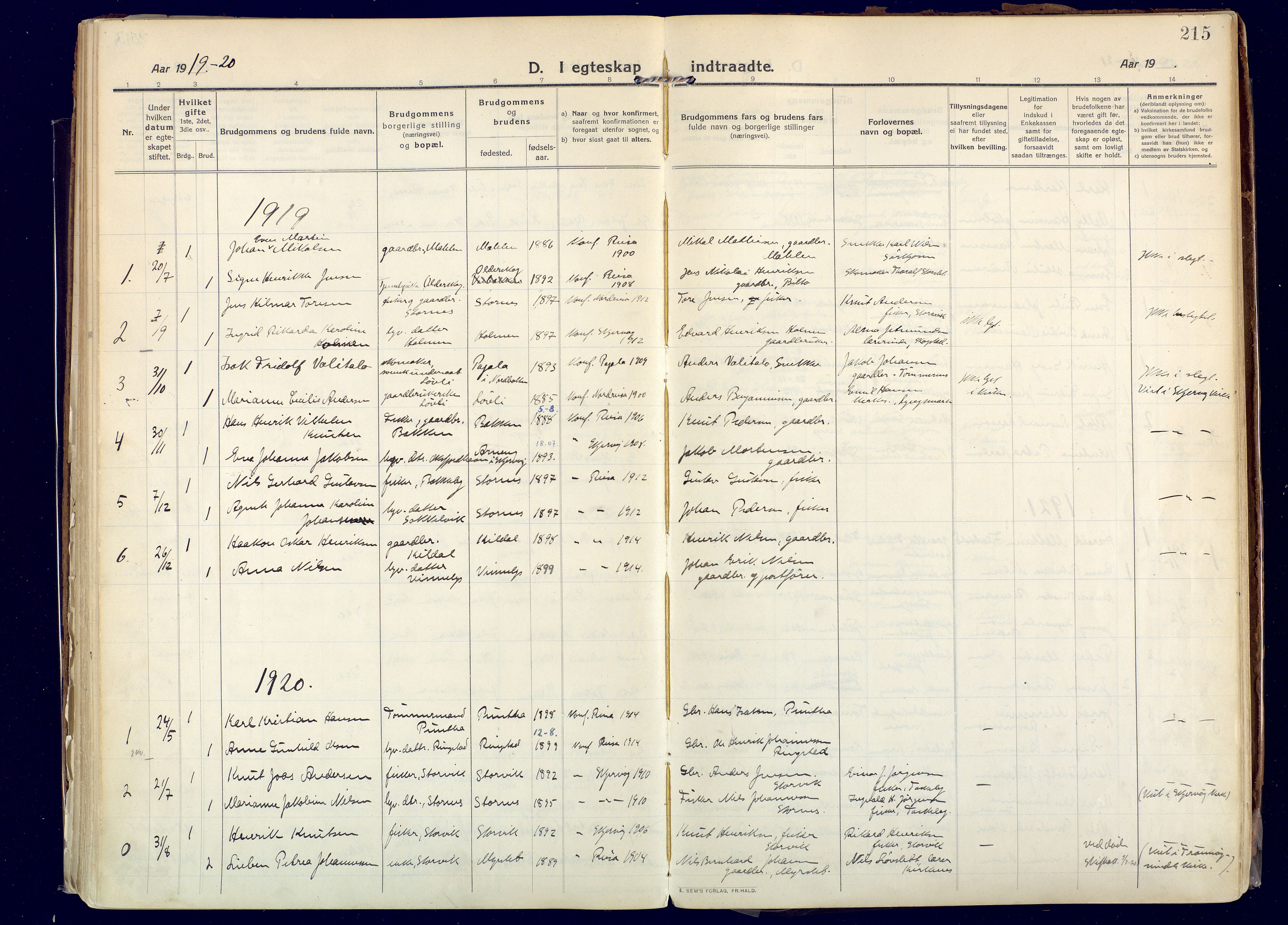 Skjervøy sokneprestkontor, SATØ/S-1300/H/Ha/Haa: Parish register (official) no. 20, 1911-1931, p. 215