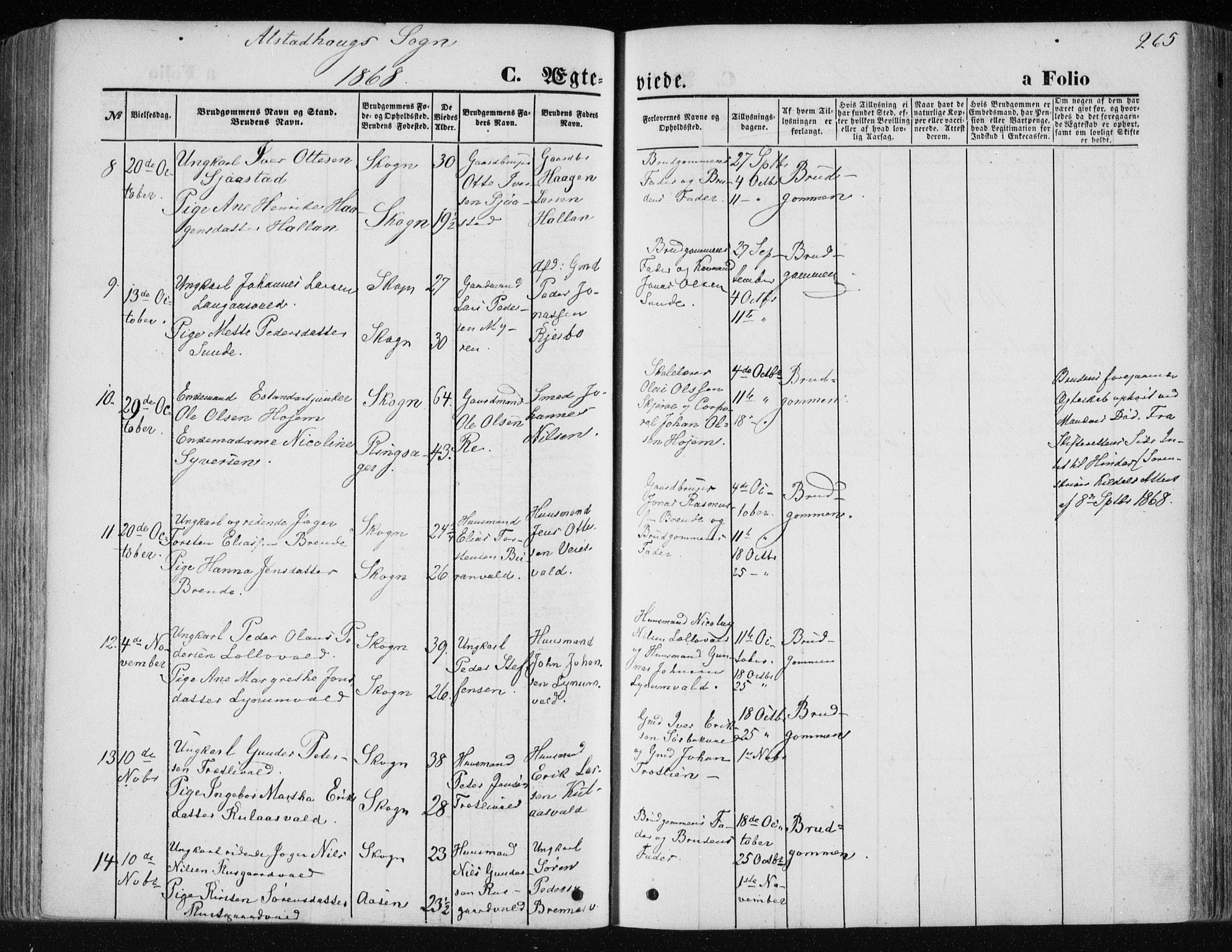 Ministerialprotokoller, klokkerbøker og fødselsregistre - Nord-Trøndelag, SAT/A-1458/717/L0157: Parish register (official) no. 717A08 /1, 1863-1877, p. 265