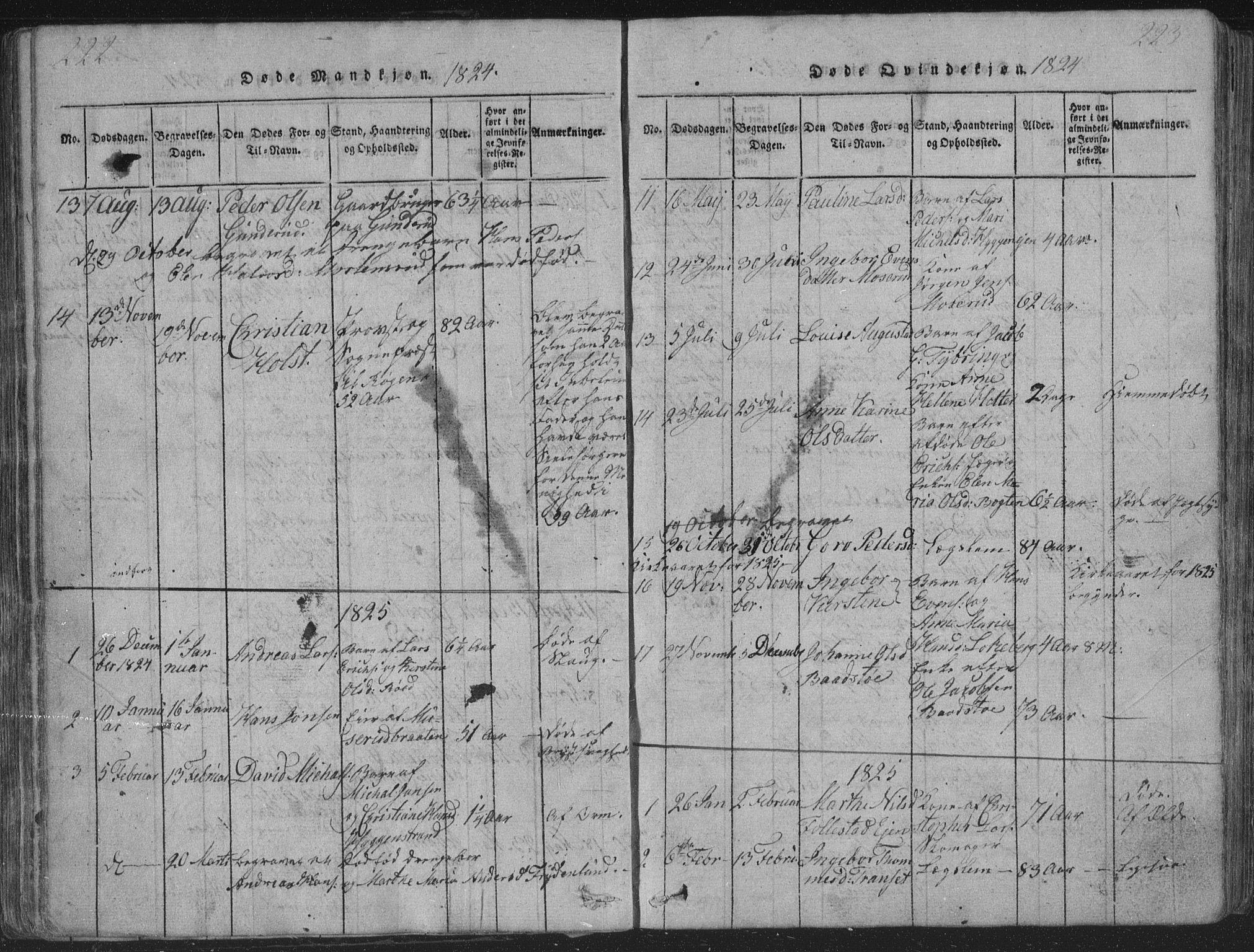 Røyken kirkebøker, SAKO/A-241/G/Ga/L0003: Parish register (copy) no. 3, 1814-1856, p. 222-223