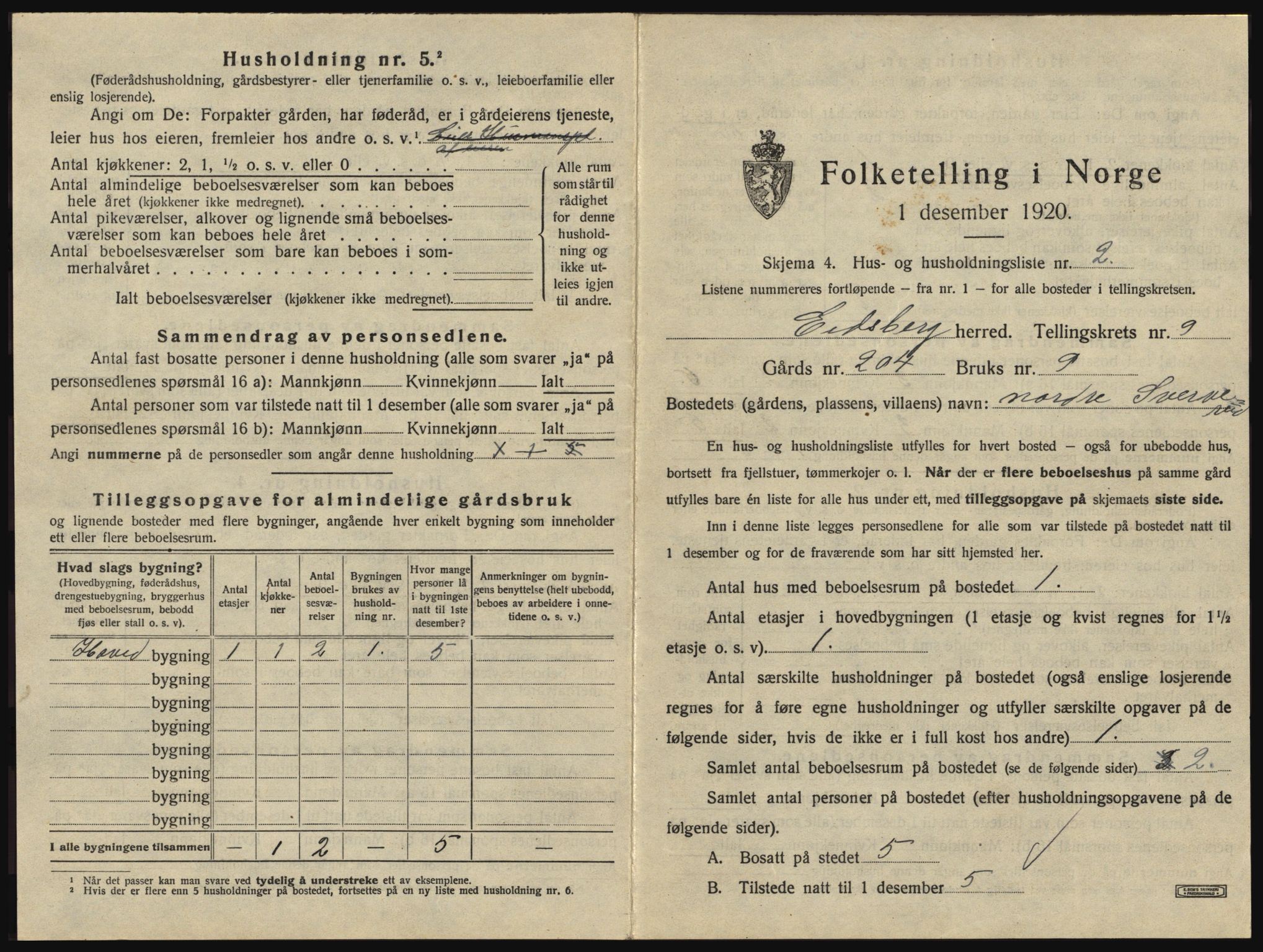 SAO, 1920 census for Eidsberg, 1920, p. 1501