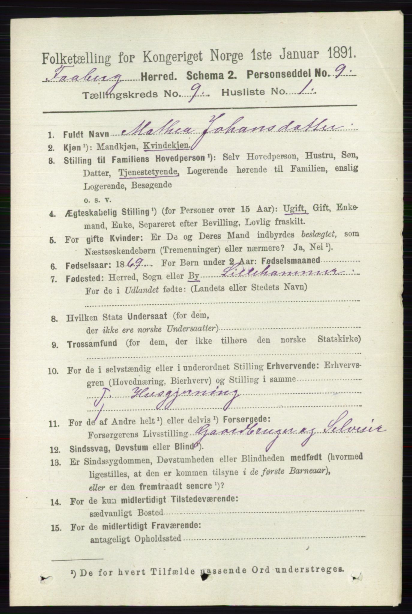 RA, 1891 census for 0524 Fåberg, 1891, p. 3886