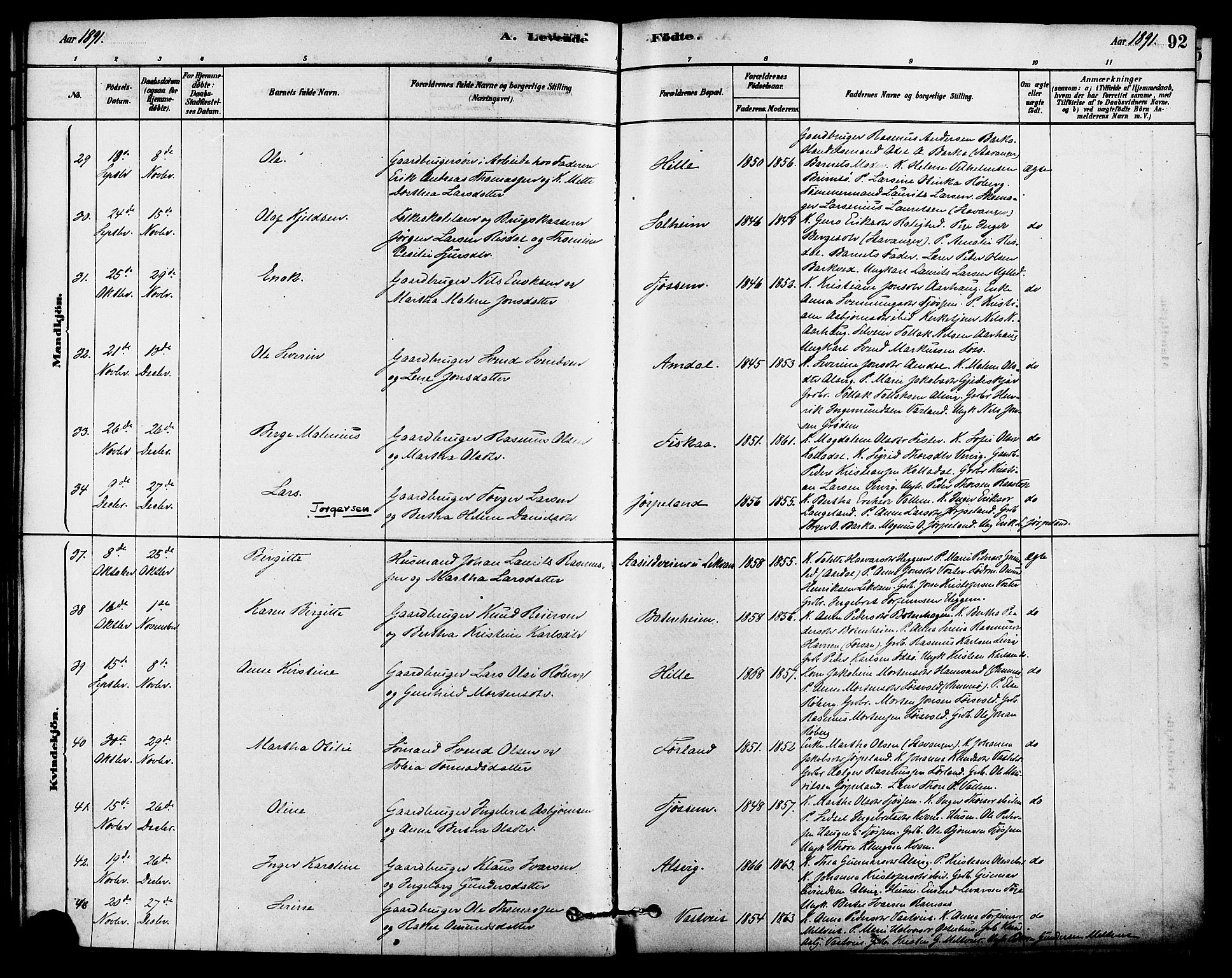 Strand sokneprestkontor, AV/SAST-A-101828/H/Ha/Haa/L0009: Parish register (official) no. A 9, 1877-1908, p. 92