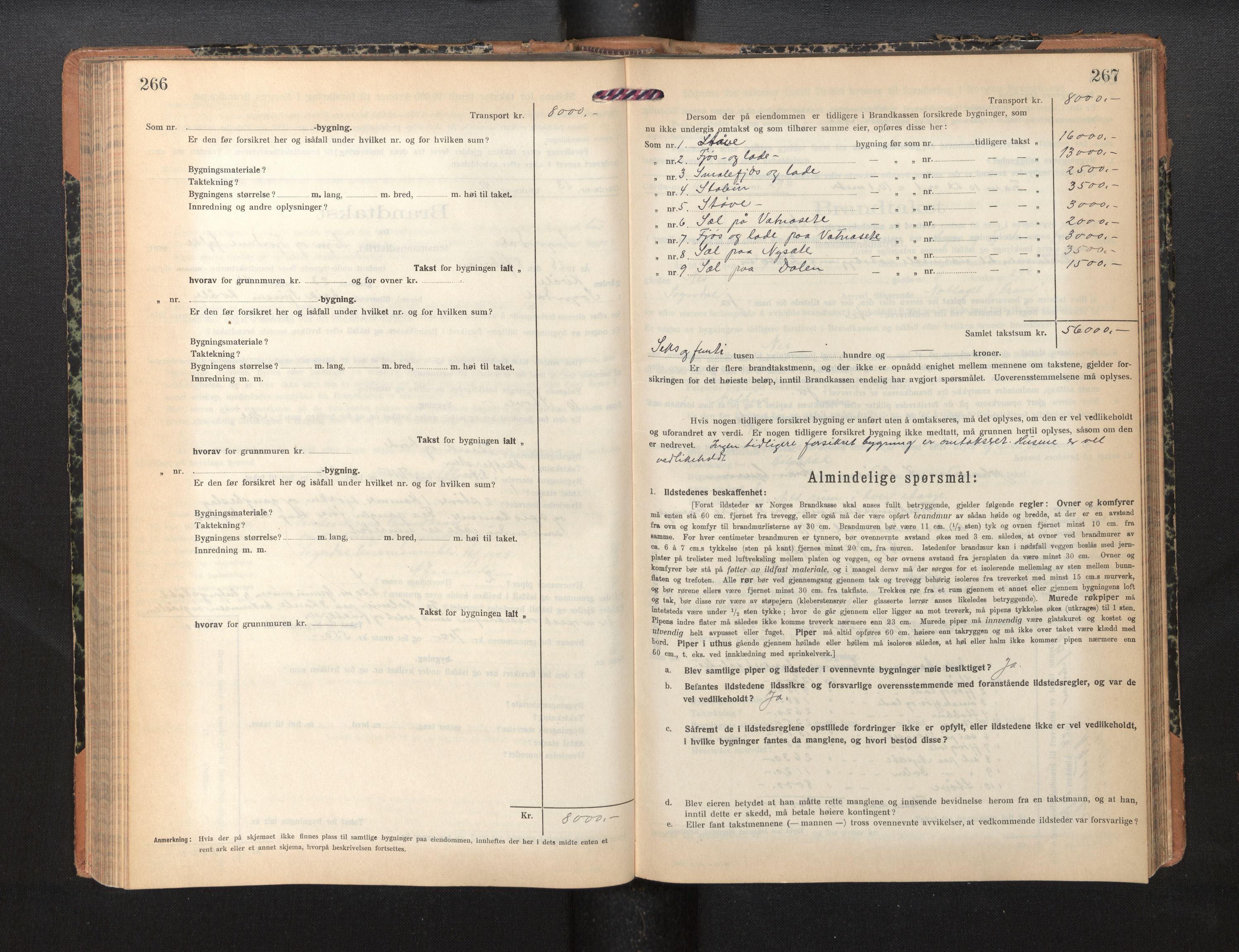 Lensmannen i Sogndal, AV/SAB-A-29901/0012/L0012: Branntakstprotokoll, skjematakst, 1922-1931, p. 266-267