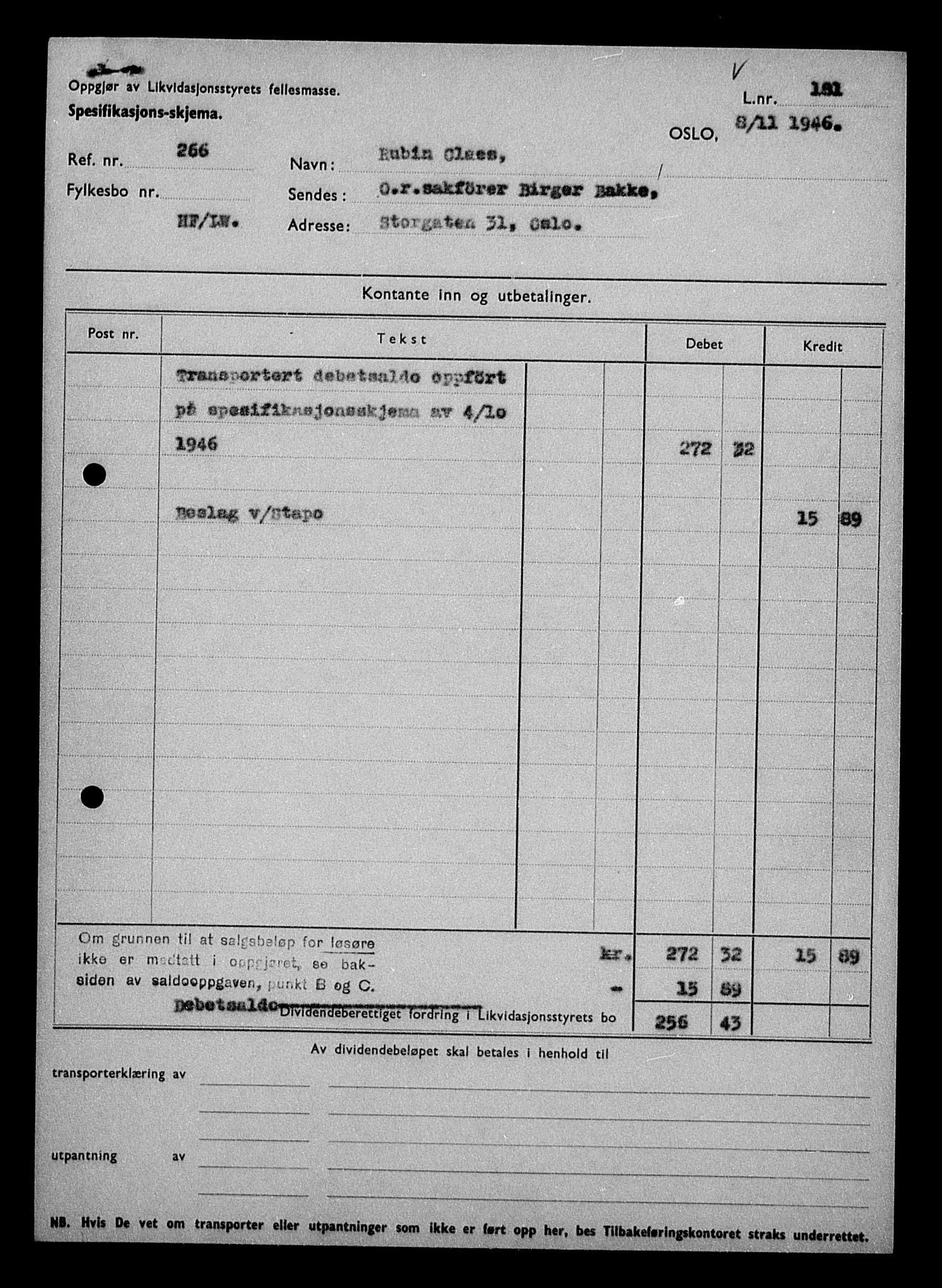 Justisdepartementet, Tilbakeføringskontoret for inndratte formuer, RA/S-1564/H/Hc/Hcc/L0928: --, 1945-1947, p. 375