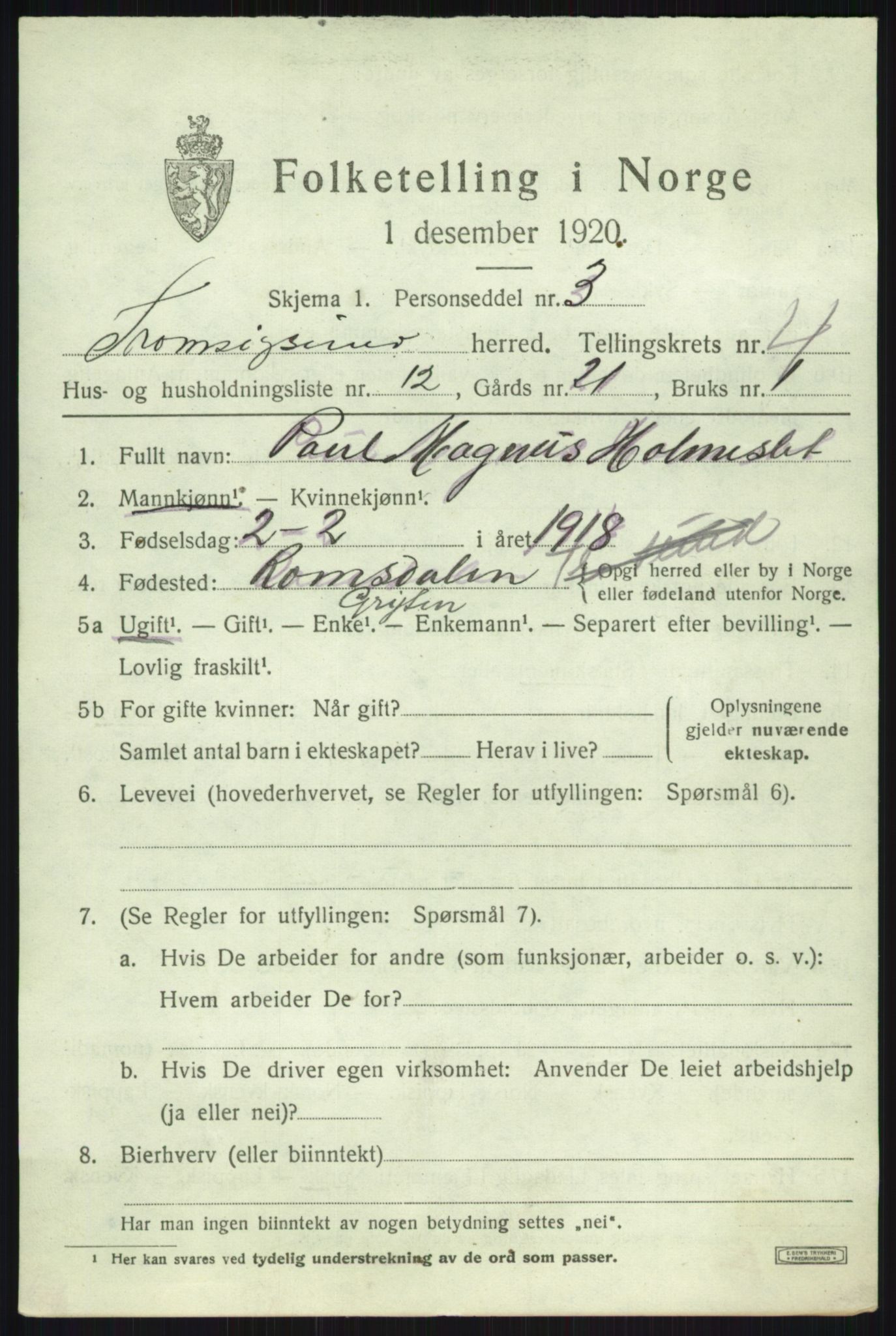 SATØ, 1920 census for Tromsøysund, 1920, p. 3346