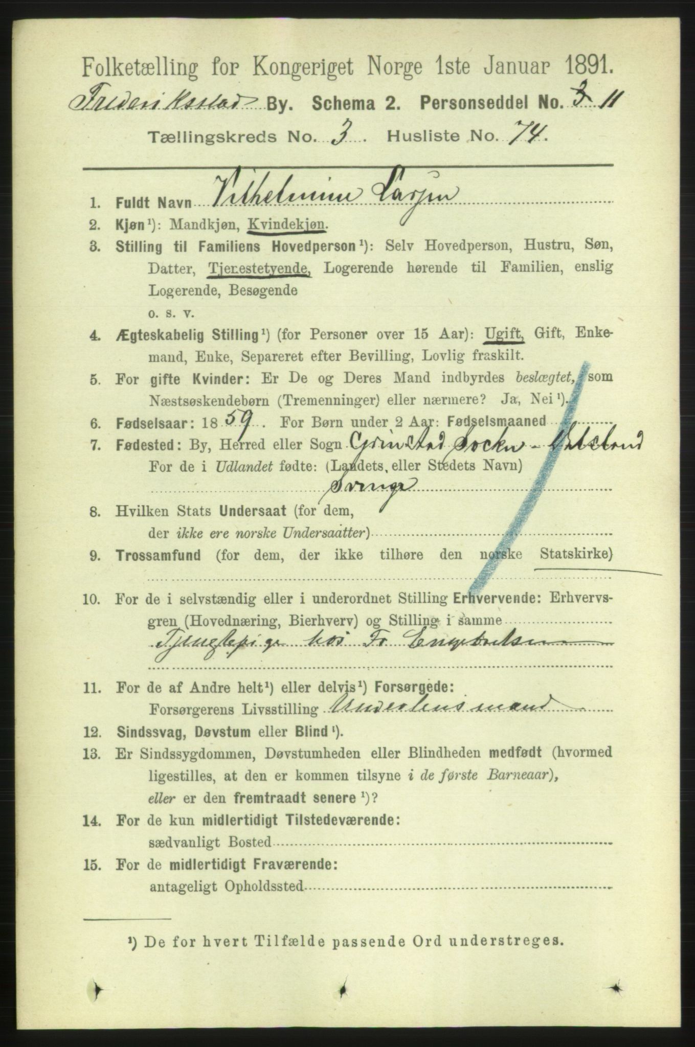 RA, 1891 census for 0103 Fredrikstad, 1891, p. 6035