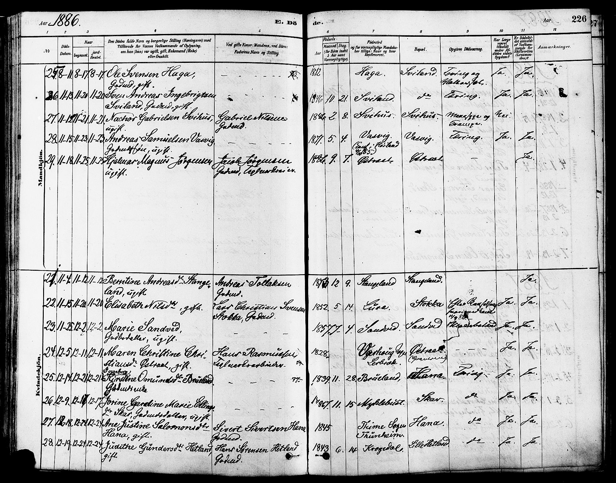 Høyland sokneprestkontor, AV/SAST-A-101799/001/30BA/L0011: Parish register (official) no. A 10, 1878-1888, p. 226