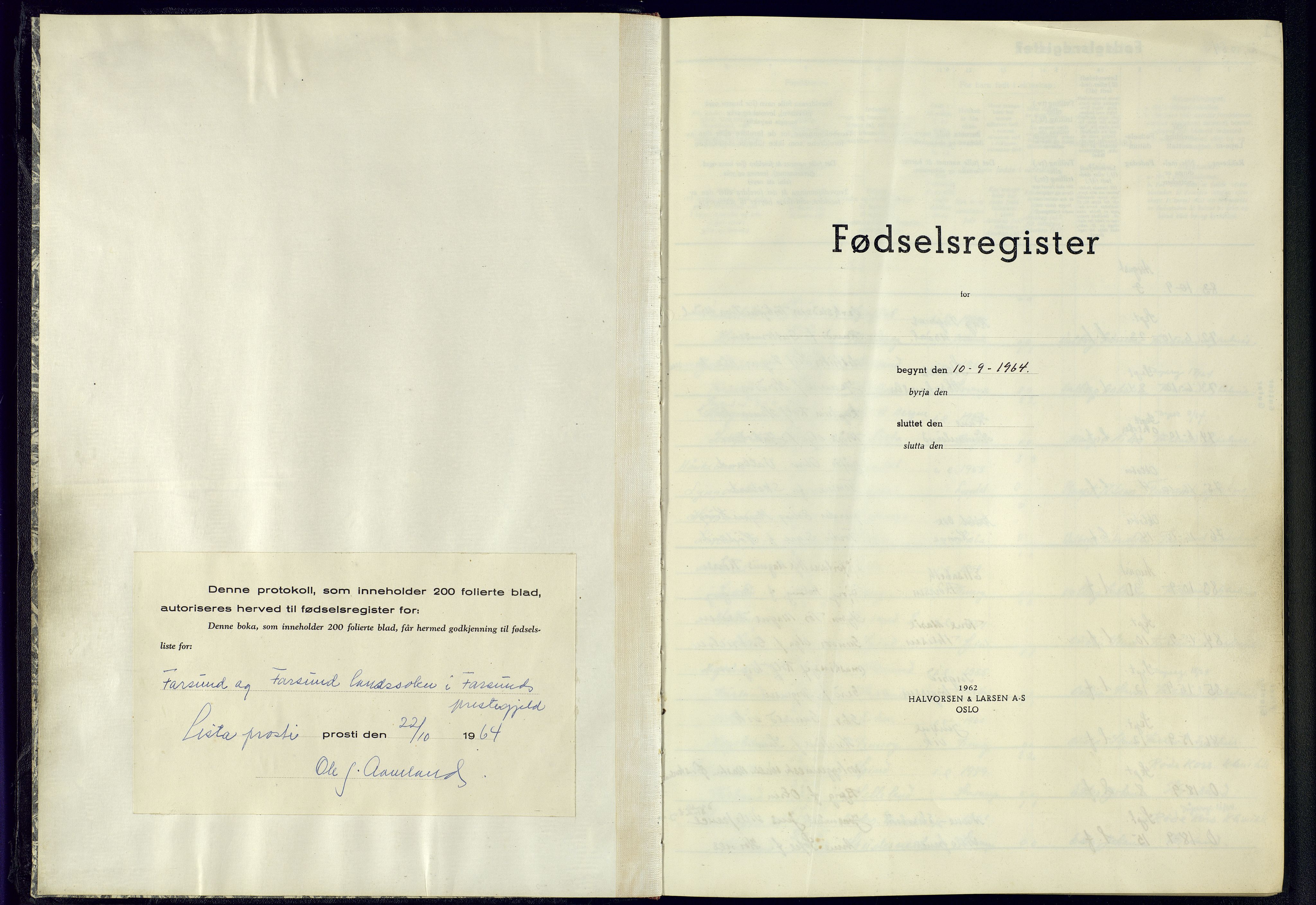 Farsund sokneprestkontor, SAK/1111-0009/J/Ja/L0003: Birth register no. A-VI-10, 1964-1982